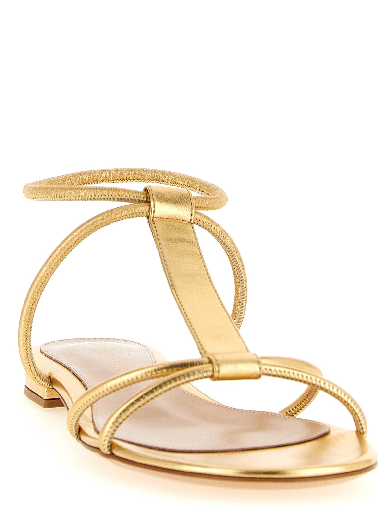 Gianvito Rossi Gold Lamb Leather Flat Sandals Curated Luxury Accessories by Orvyn