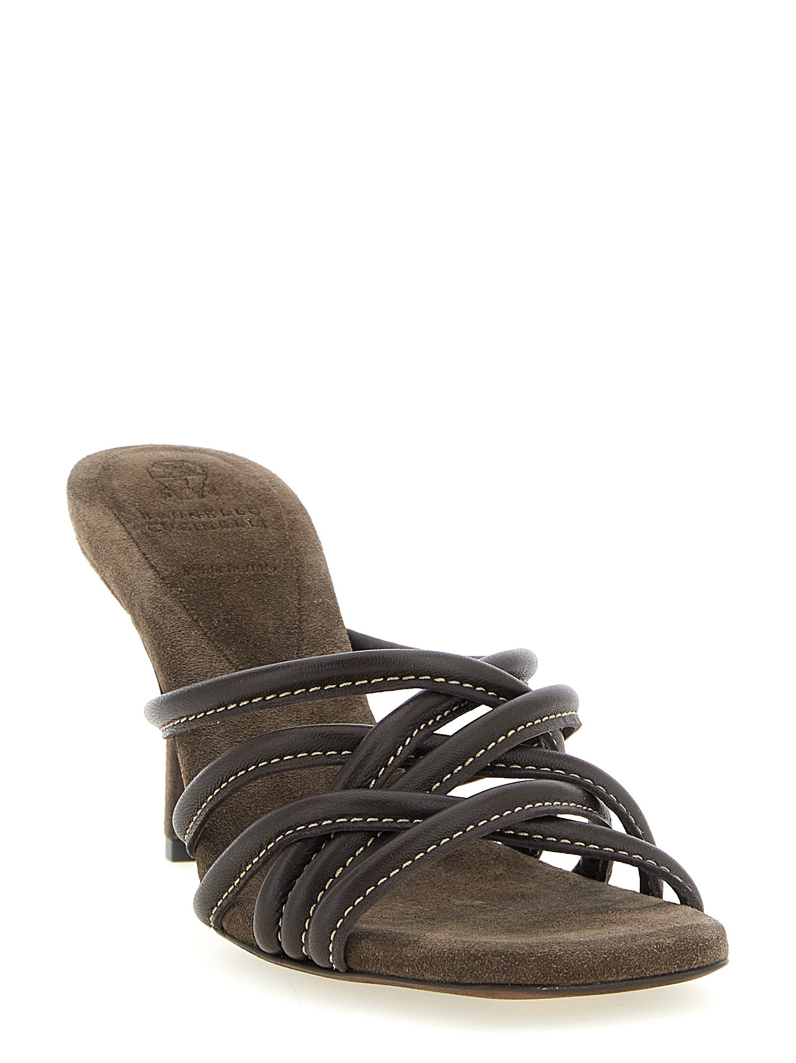Brunello Cucinelli Brown Leather Stiletto Heel Sandals Curated Luxury Accessories by Orvyn