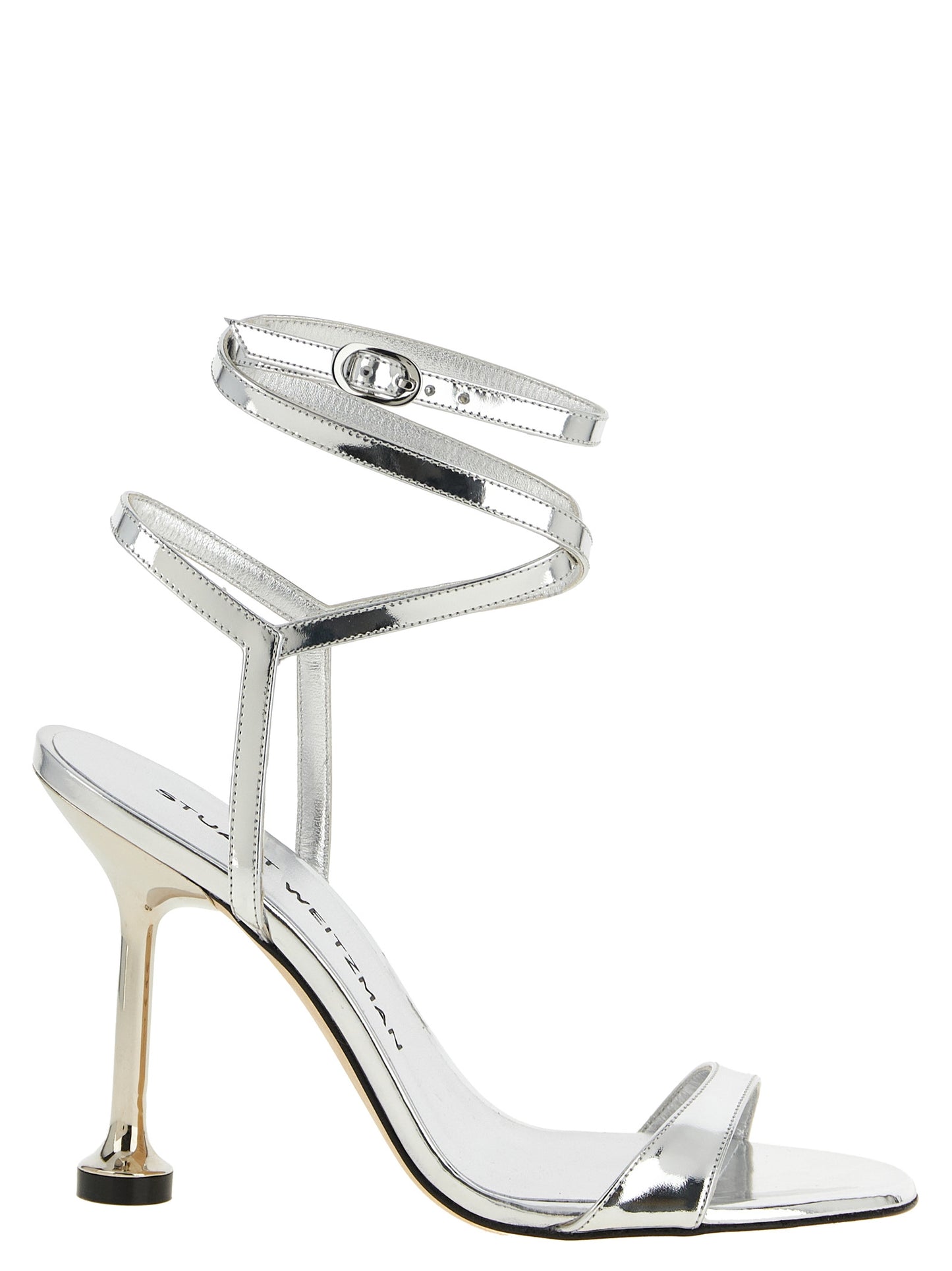 Stuart Weitzman Silver Polyethylene Stiletto Heel Sandals Curated Luxury Accessories by Orvyn