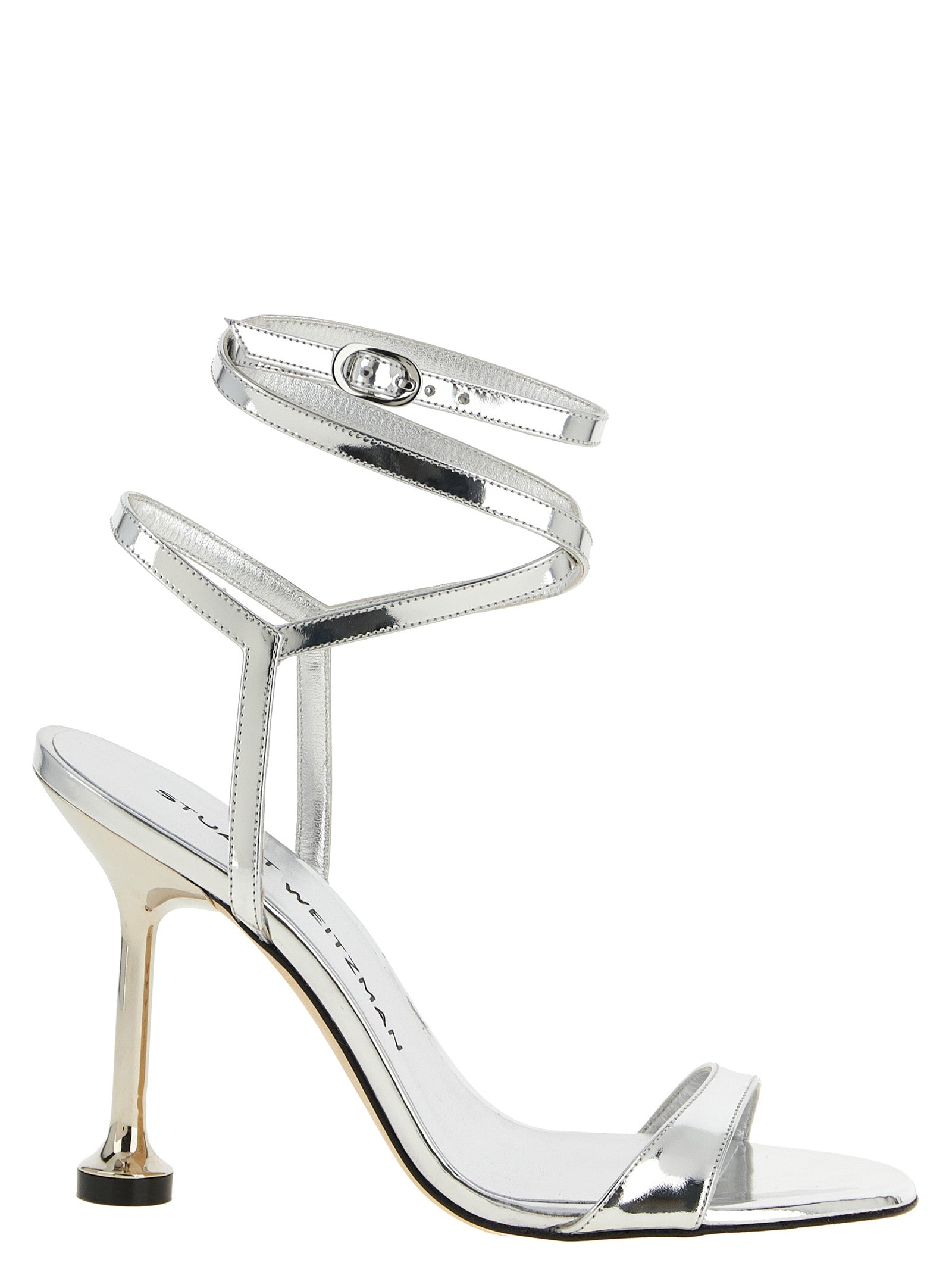 Stuart Weitzman Silver Polyethylene Stiletto Heel Sandals Curated Luxury Accessories by Orvyn