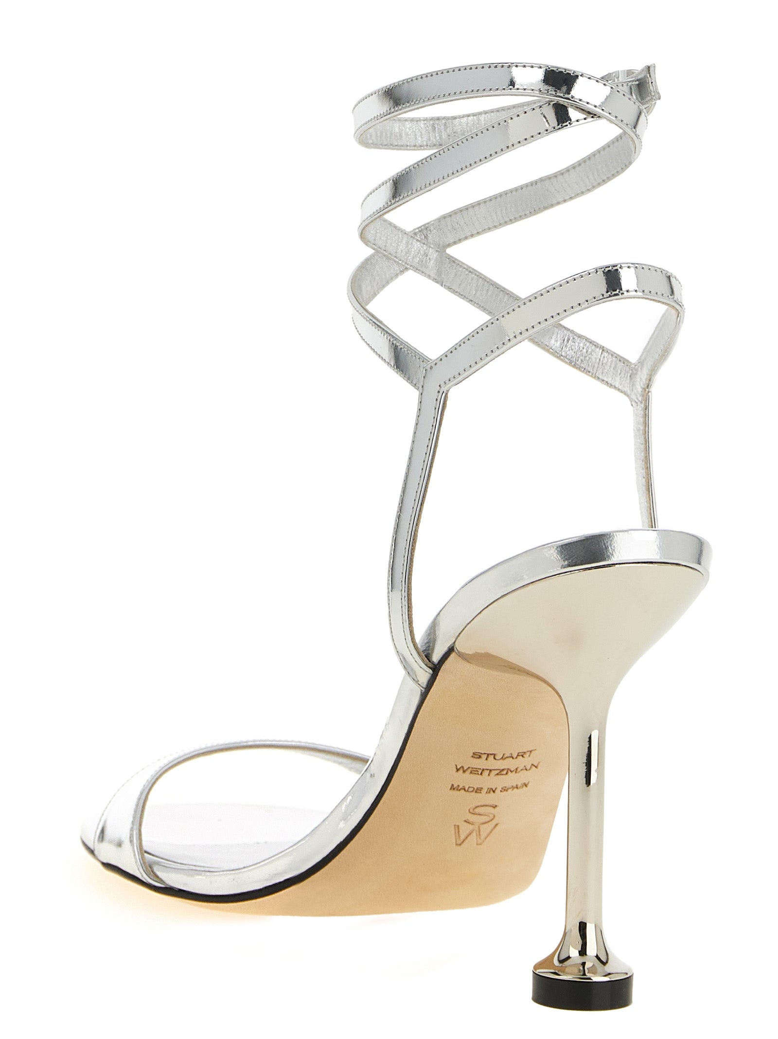 Stuart Weitzman Silver Polyethylene Stiletto Heel Sandals Curated Luxury Accessories by Orvyn