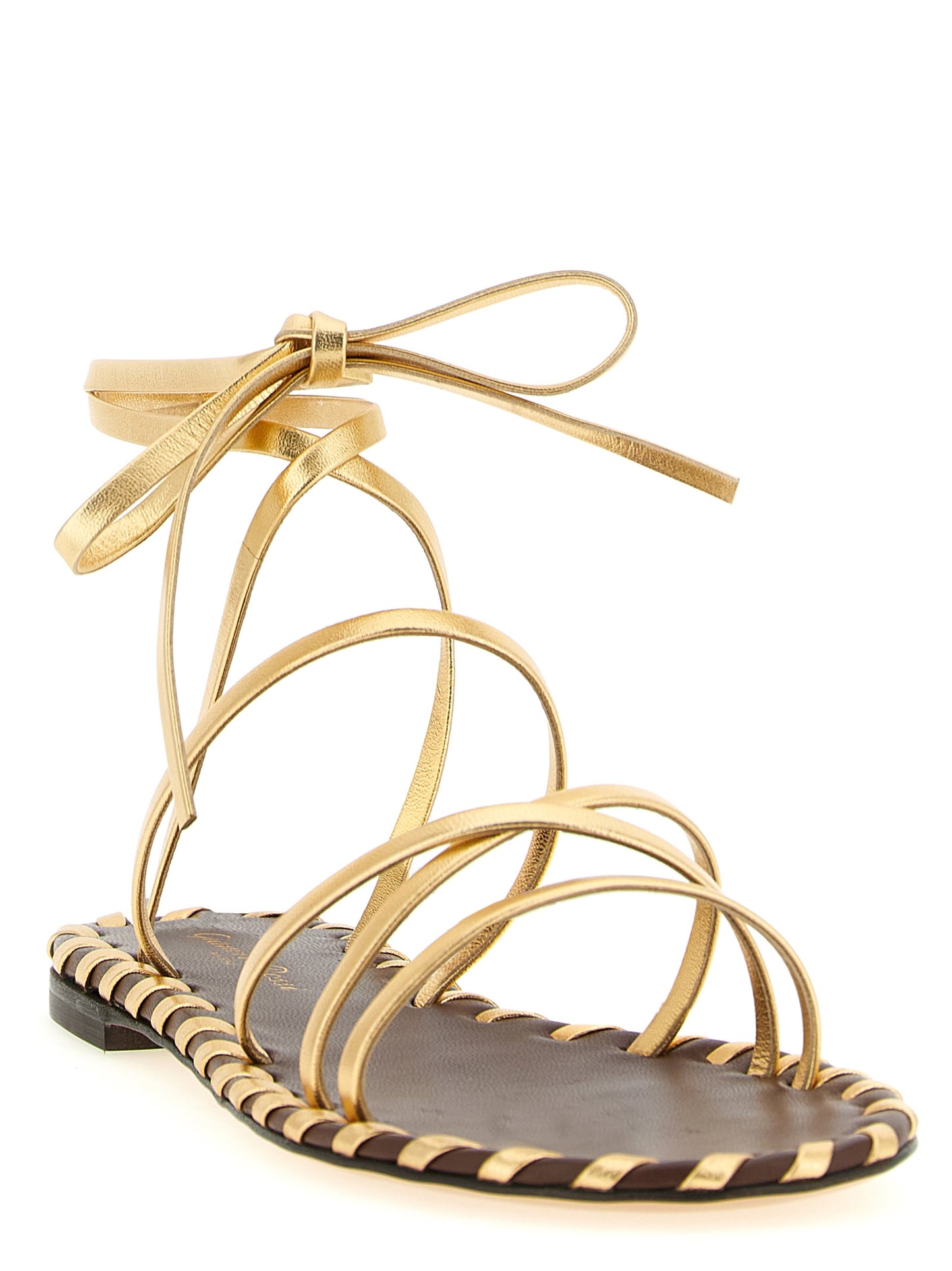Gianvito Rossi Gold Lamb Leather Flat Sandals Curated Luxury Accessories by Orvyn
