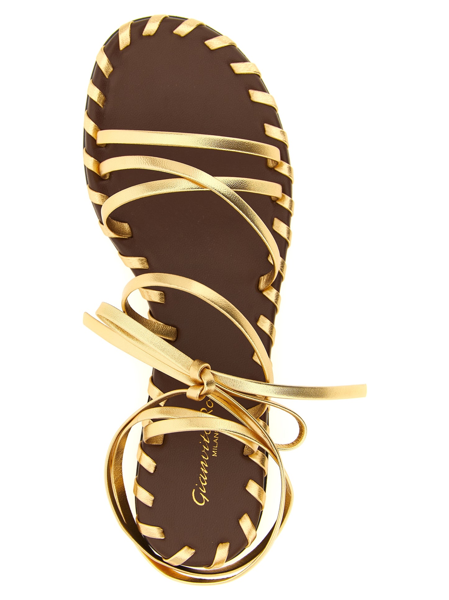 Gianvito Rossi Gold Lamb Leather Flat Sandals Curated Luxury Accessories by Orvyn