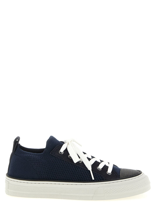 Brunello Cucinelli Blue Cotton Low Top Sneakers Curated Luxury Accessories by Orvyn