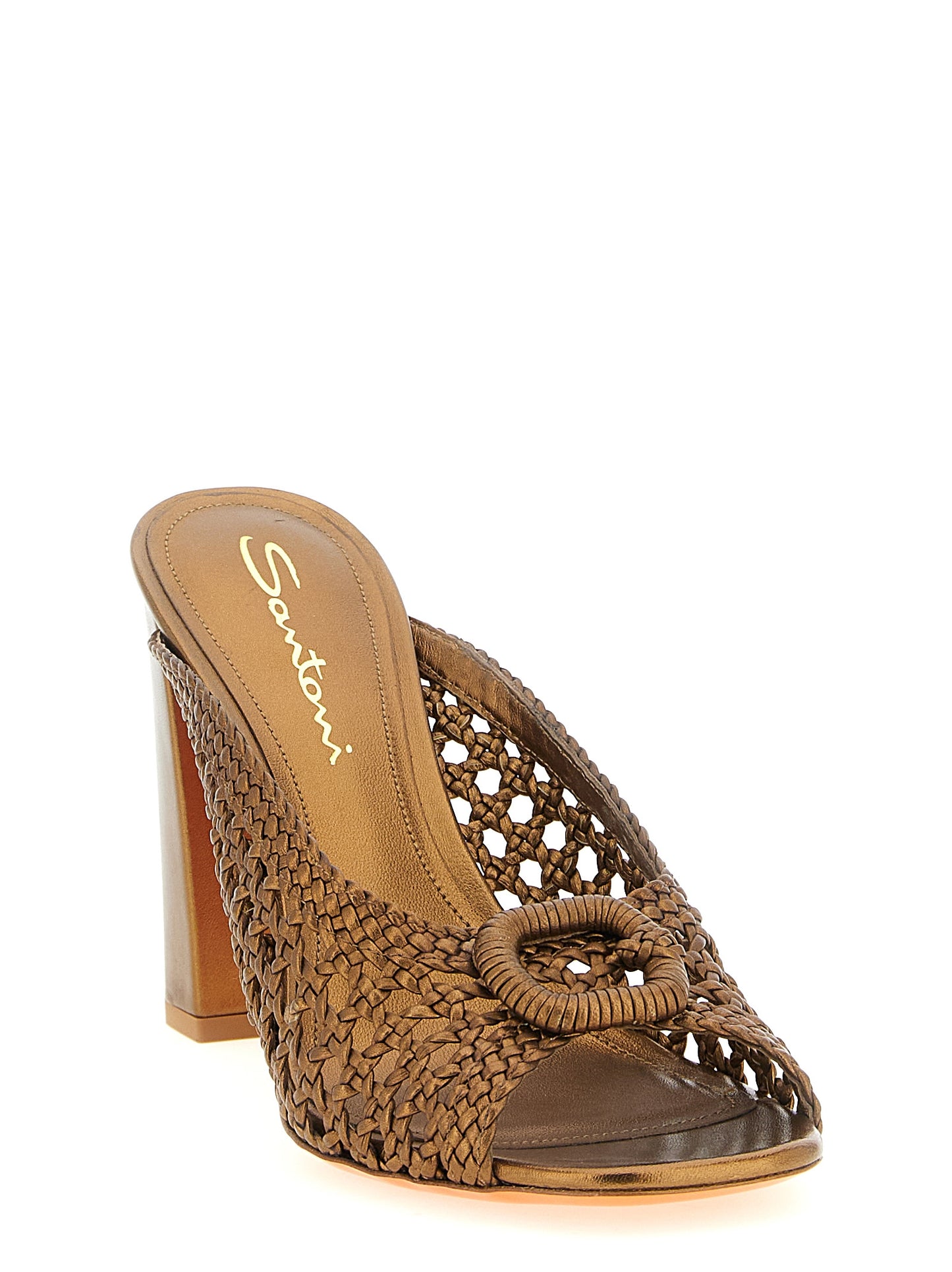 Santoni Gold Lamb Leather Stiletto Heel Sandals Curated Luxury Accessories by Orvyn