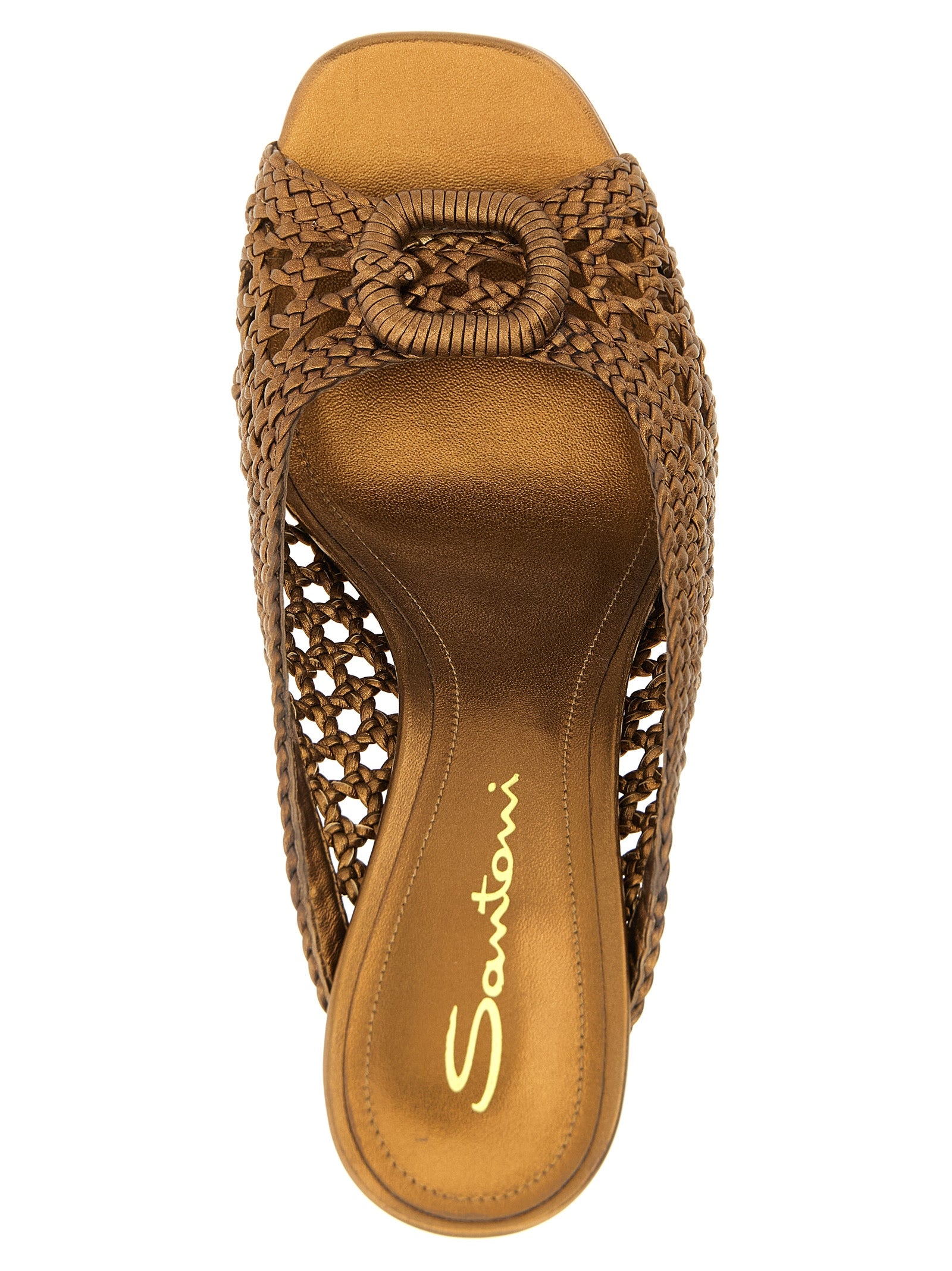 Santoni Gold Lamb Leather Stiletto Heel Sandals Curated Luxury Accessories by Orvyn