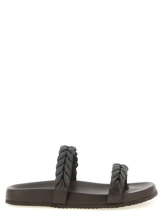 Brunello Cucinelli Brown Leather Slides Curated Luxury Accessories by Orvyn