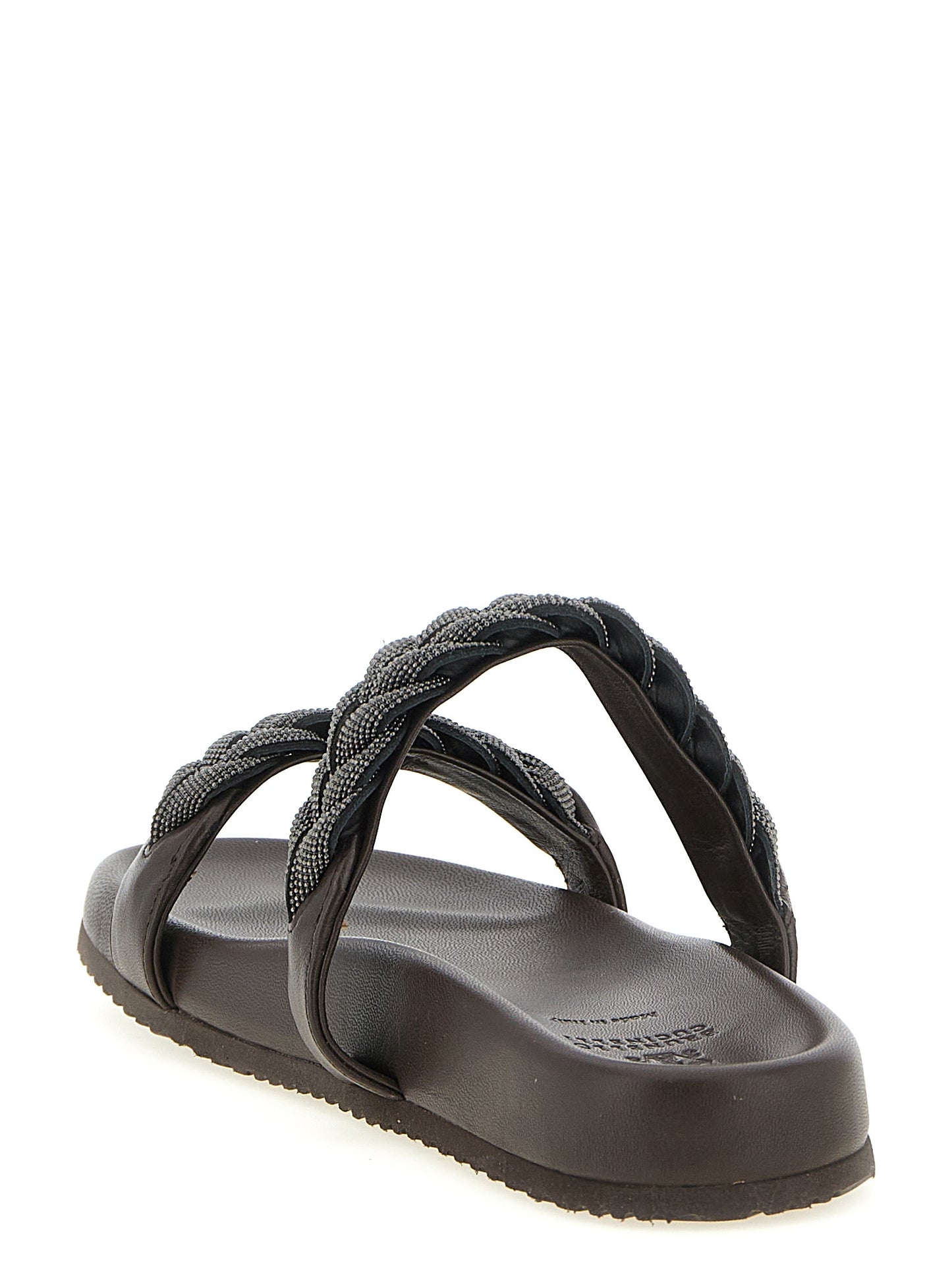 Brunello Cucinelli Brown Leather Slides Curated Luxury Accessories by Orvyn