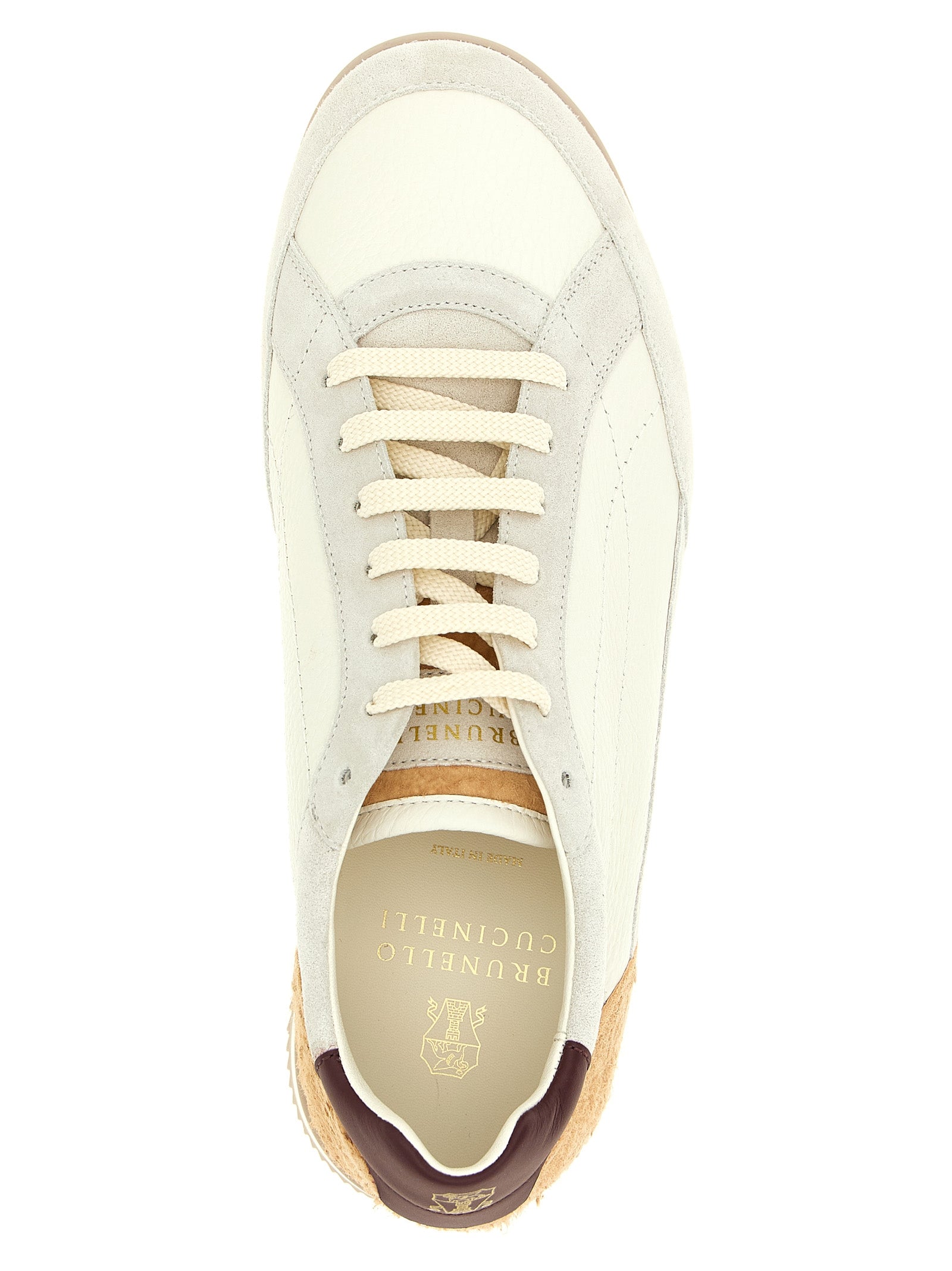Brunello Cucinelli Beige Nubuc Leather Low Top Sneakers Curated Luxury Accessories by Orvyn