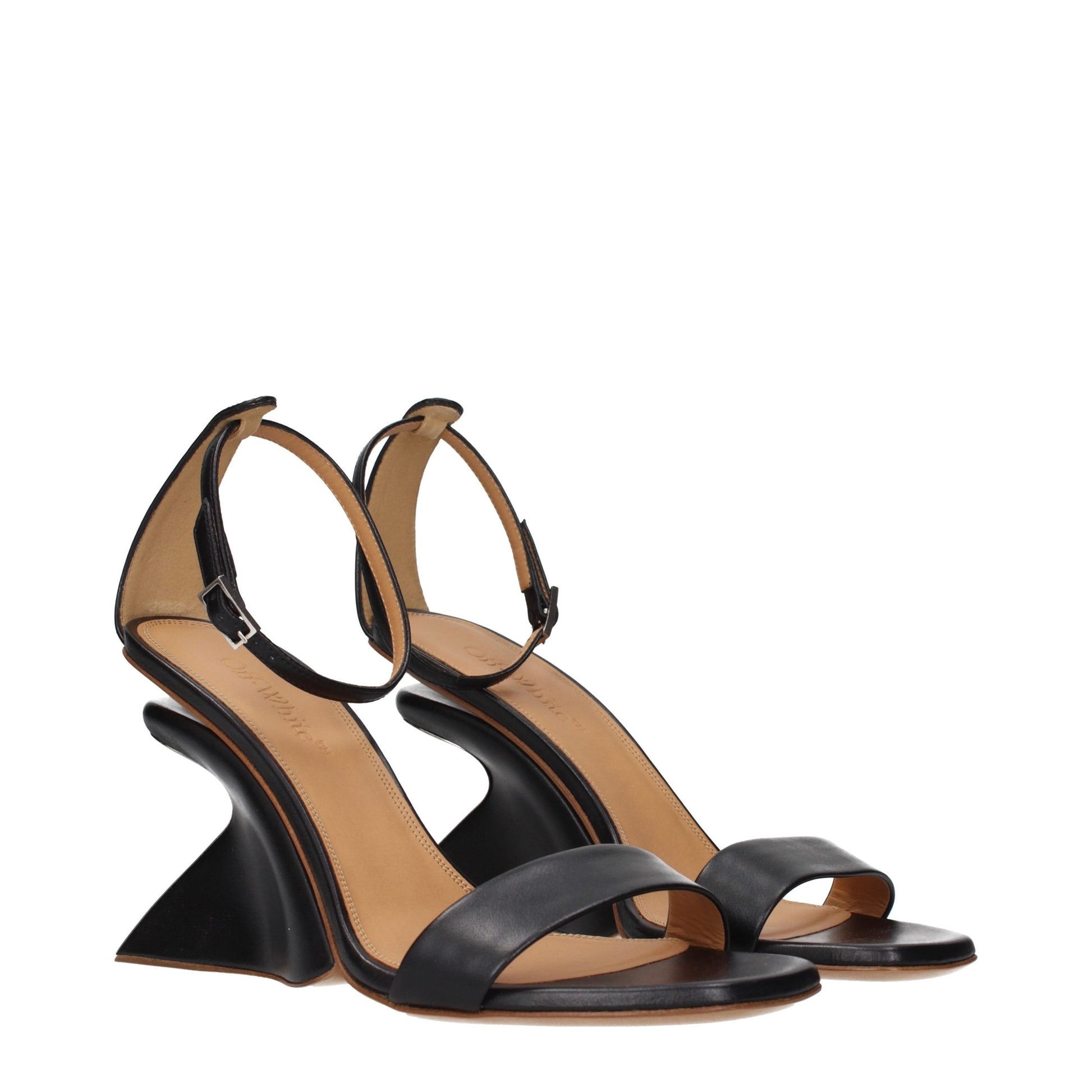 Off-White Black Leather Stiletto Heel Sandals Curated Luxury Accessories by Orvyn
