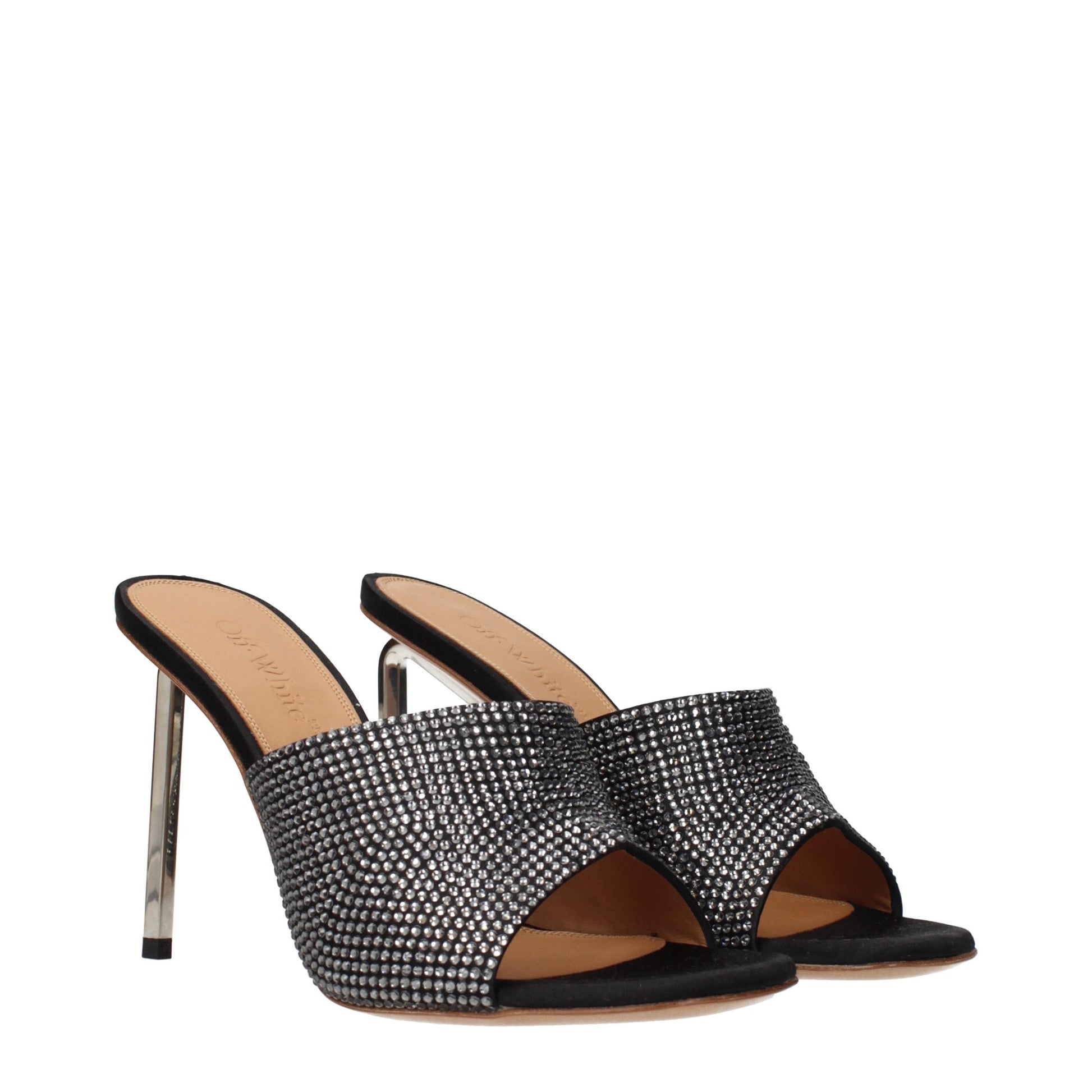 Off-White Black Satin Stiletto Heel Sandals Curated Luxury Accessories by Orvyn