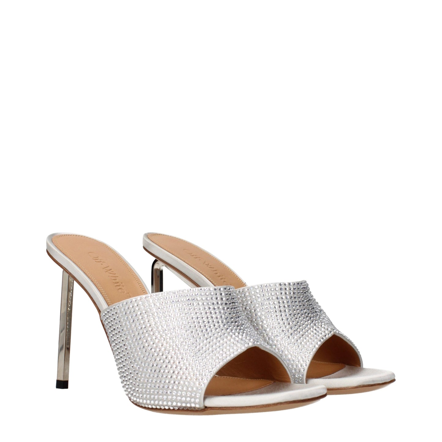 Off-White Gray Satin Stiletto Heel Sandals Curated Luxury Accessories by Orvyn