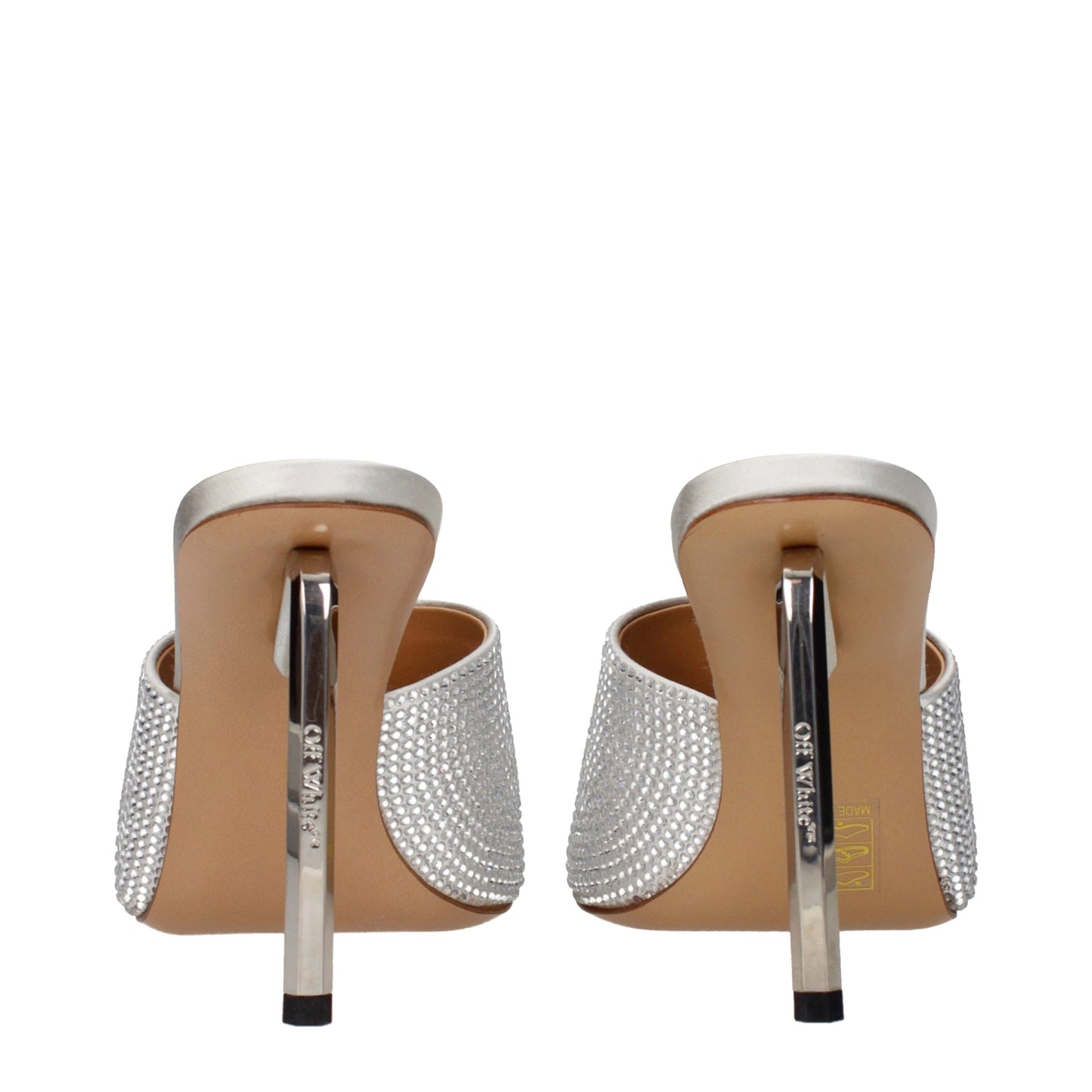 Off-White Gray Satin Stiletto Heel Sandals Curated Luxury Accessories by Orvyn