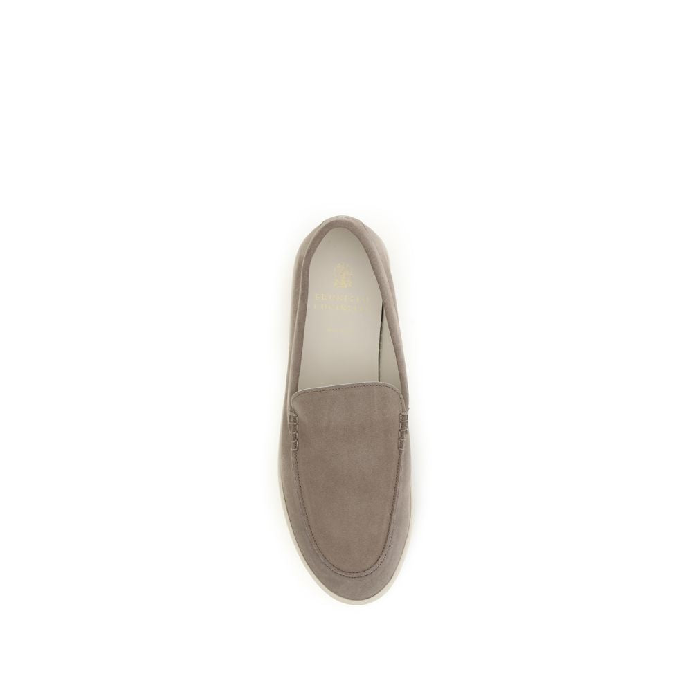 Brunello Cucinelli Gray Calf Leather Bos Taurus Slip-On Loafers Curated Luxury Accessories by Orvyn