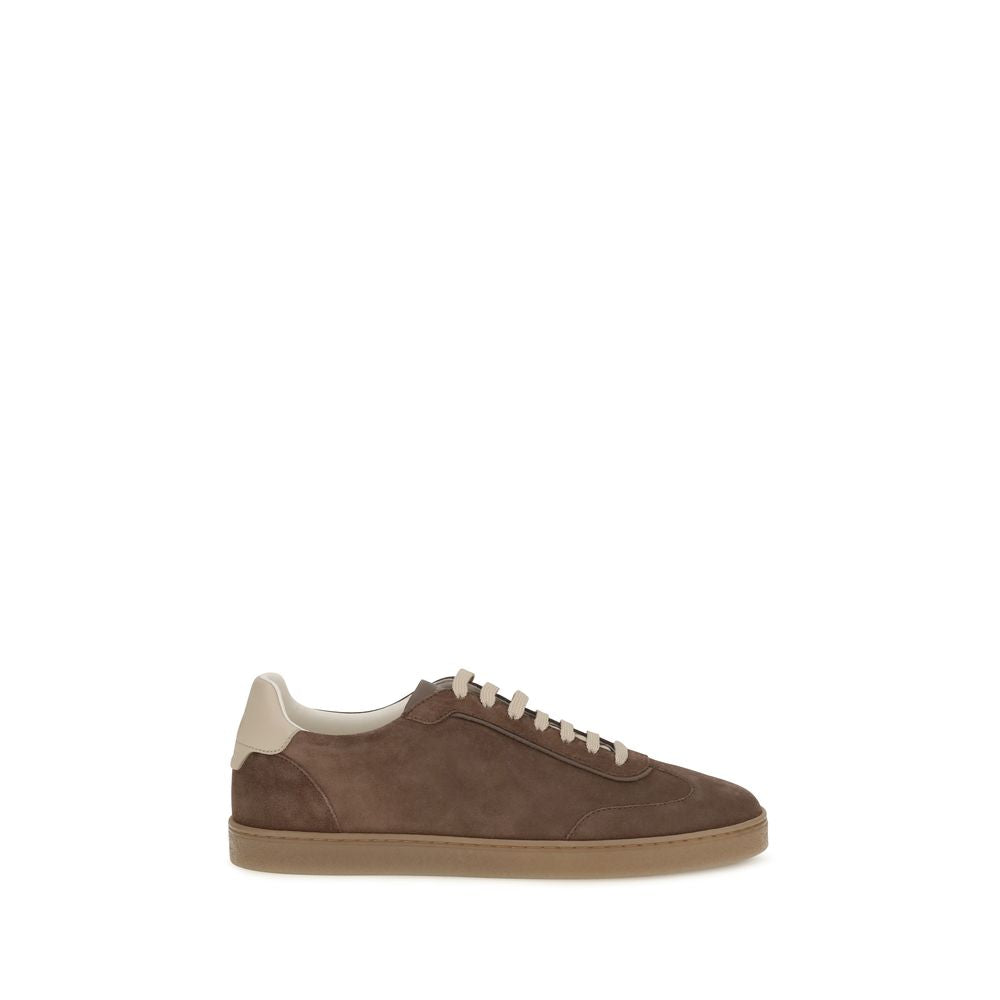 Brunello Cucinelli Beige Calf Leather Bos Taurus Low Top Sneakers Curated Luxury Accessories by Orvyn