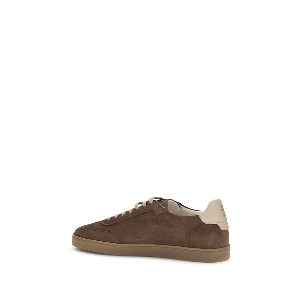 Brunello Cucinelli Beige Calf Leather Bos Taurus Low Top Sneakers Curated Luxury Accessories by Orvyn