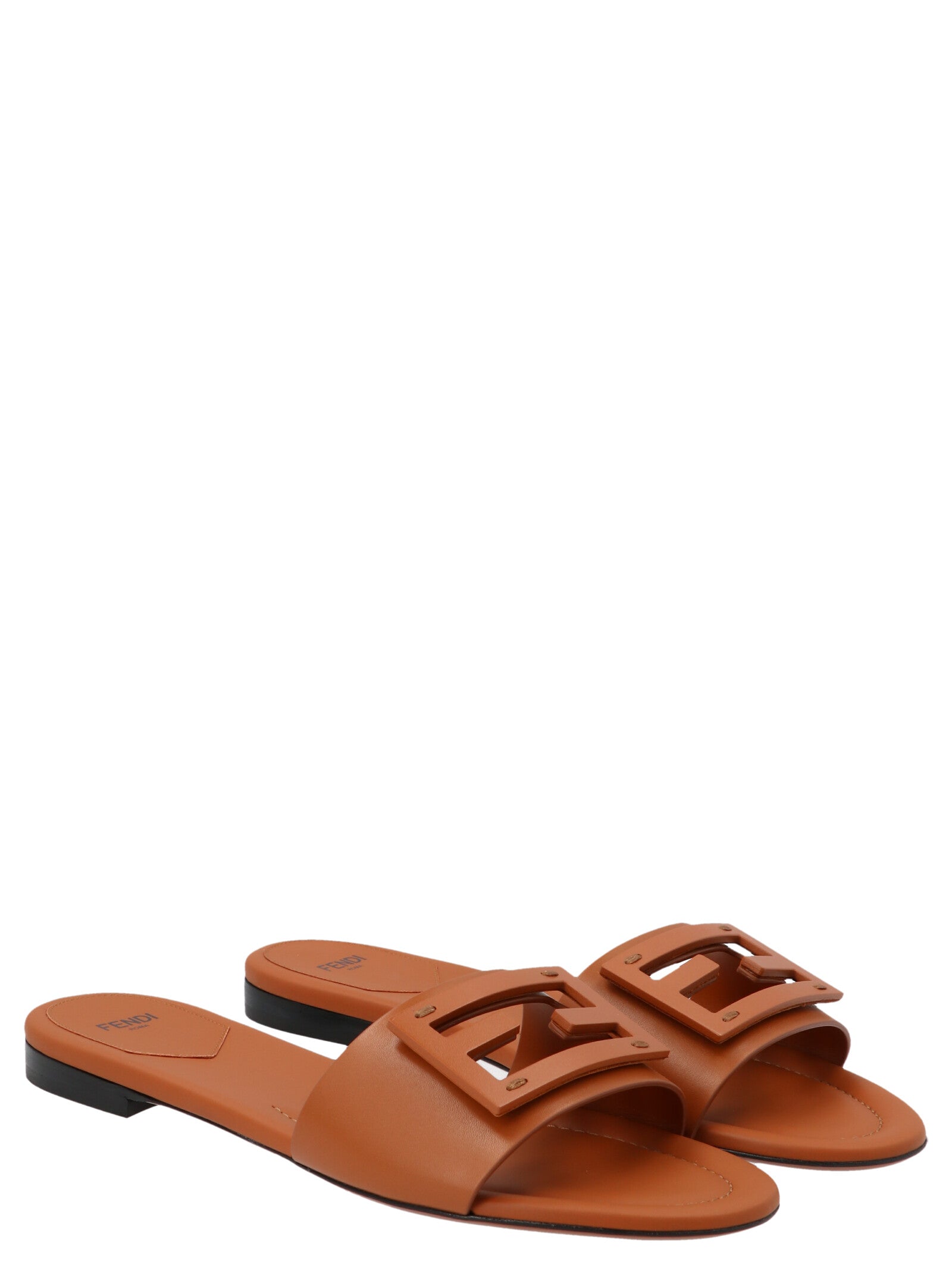 Fendi Brown Lamb Leather Slides Curated Luxury Accessories by Orvyn