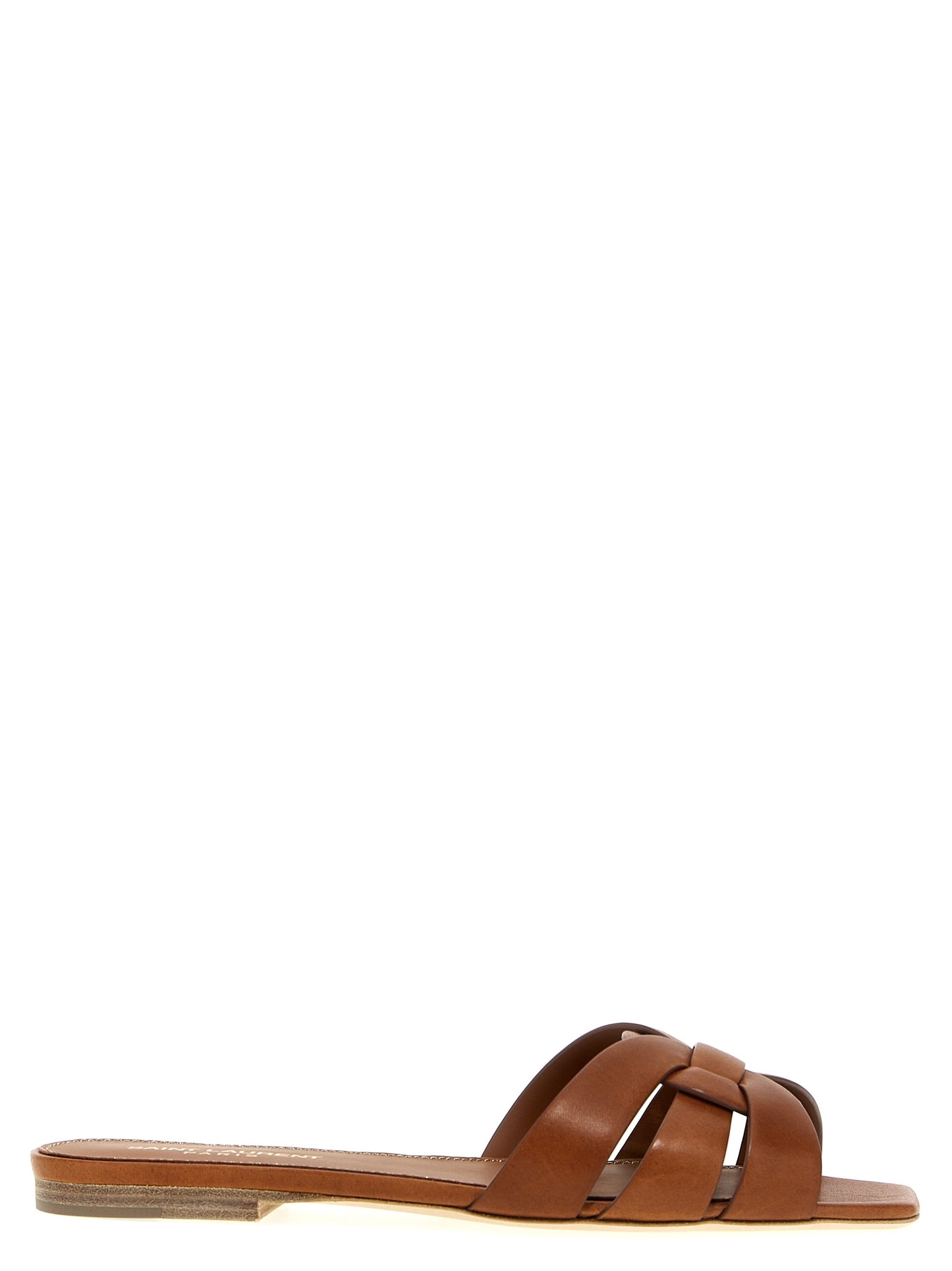 Saint Laurent Brown Calfskin Slides Curated Luxury Accessories by Orvyn