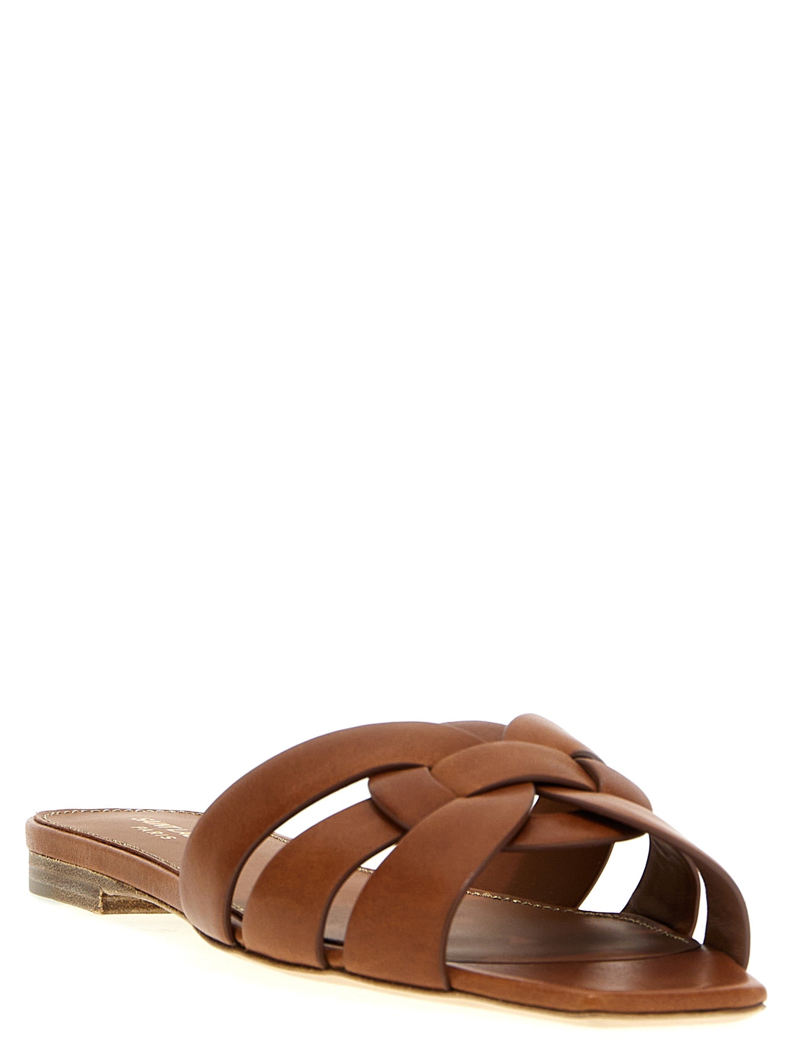 Saint Laurent Brown Calfskin Slides Curated Luxury Accessories by Orvyn