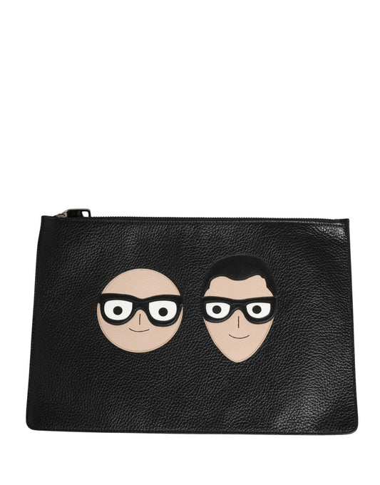 Dolce & Gabbana Black #DGFamily Embellished Leather Clutch Borse Bag Curated Luxury Accessories by Orvyn