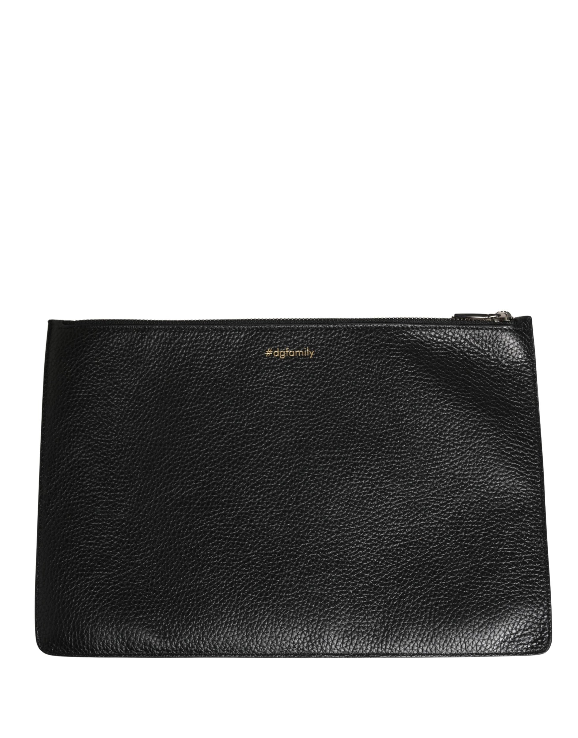 Dolce & Gabbana Black #DGFamily Embellished Leather Clutch Borse Bag Curated Luxury Accessories by Orvyn