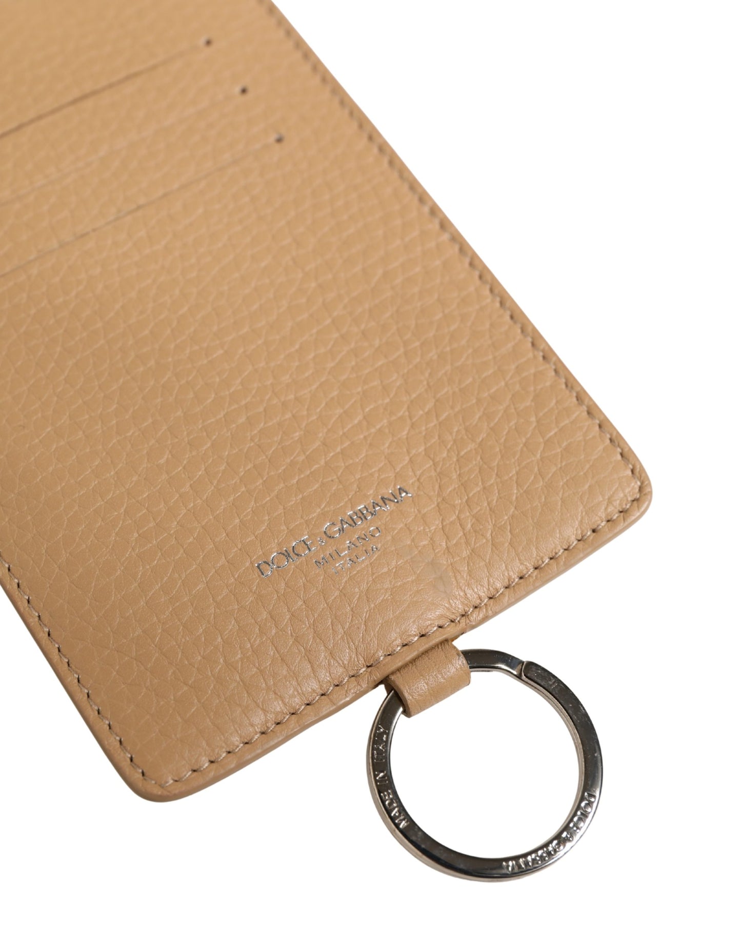 Dolce & Gabbana Beige Leather Logo Embossed Lanyard Card Holder Wallet Curated Luxury Accessories by Orvyn