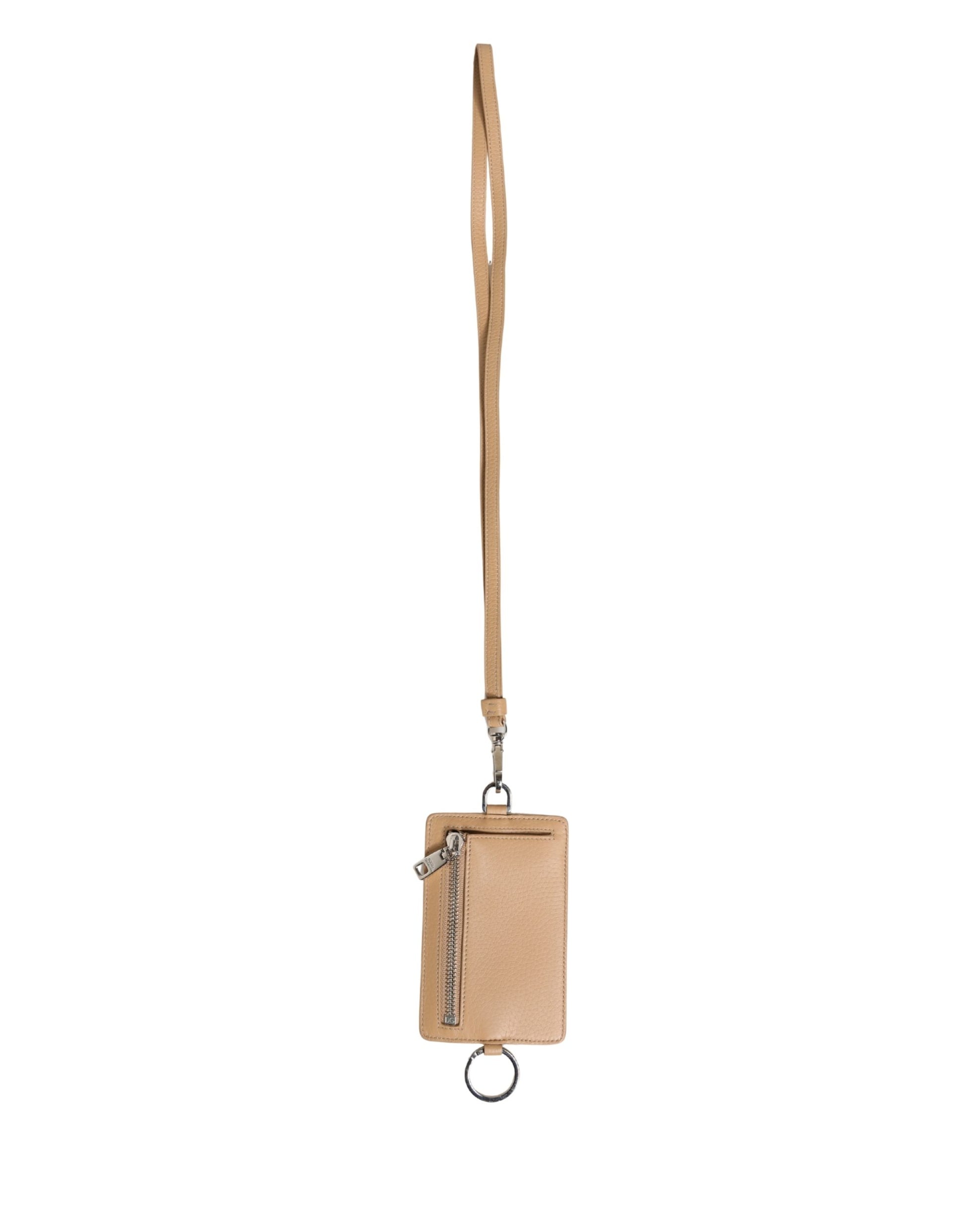 Dolce & Gabbana Beige Leather Logo Embossed Lanyard Card Holder Wallet Curated Luxury Accessories by Orvyn