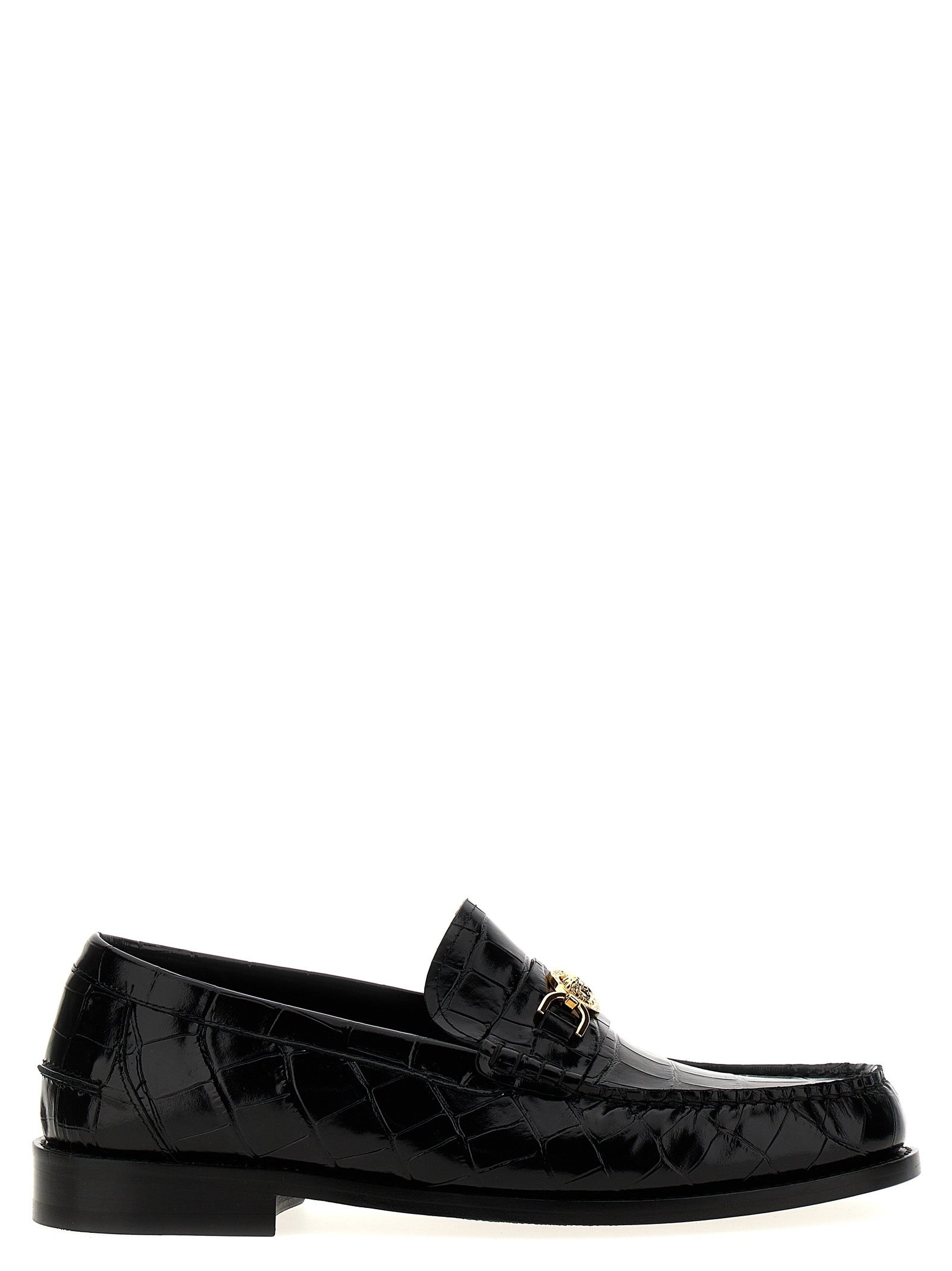 Versace Black Velvet Leather Slip-On Loafers Curated Luxury Accessories by Orvyn