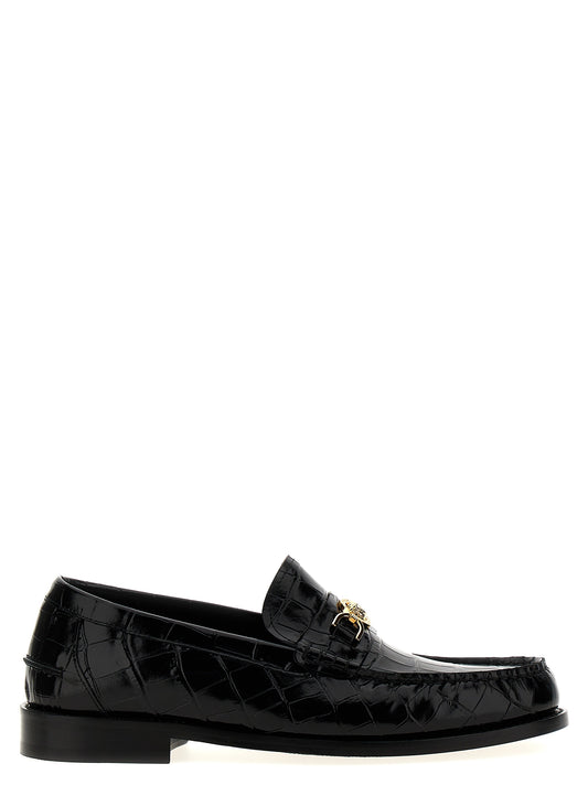 Versace Black Velvet Leather Slip-On Loafers Curated Luxury Accessories by Orvyn