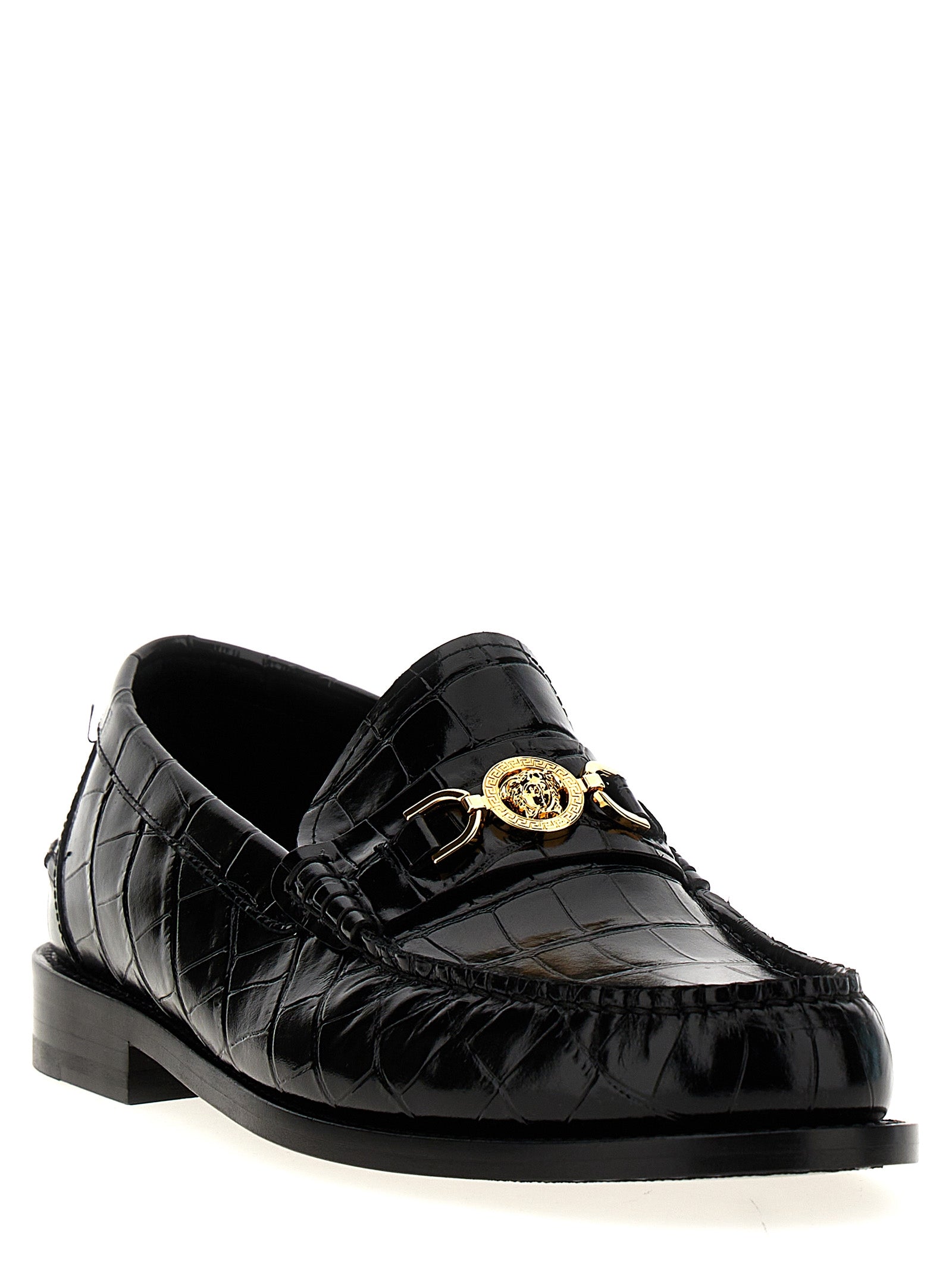 Versace Black Velvet Leather Slip-On Loafers Curated Luxury Accessories by Orvyn