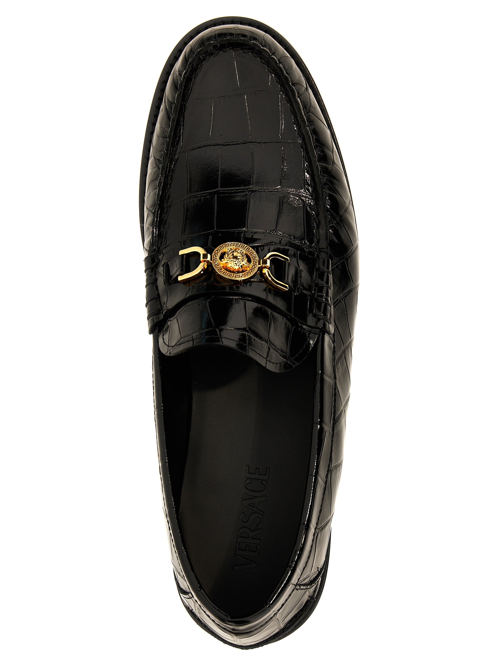 Versace Black Velvet Leather Slip-On Loafers Curated Luxury Accessories by Orvyn