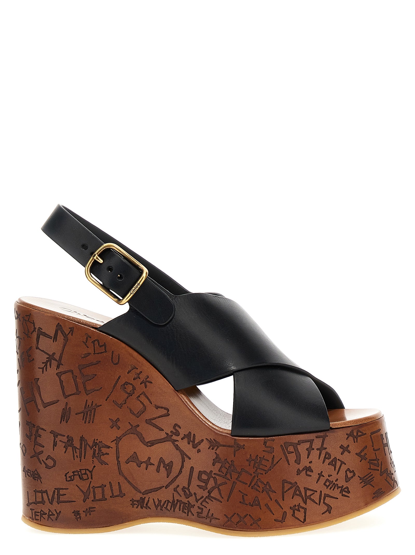 Chloé Black Calfskin Wedge Sandals Curated Luxury Accessories by Orvyn