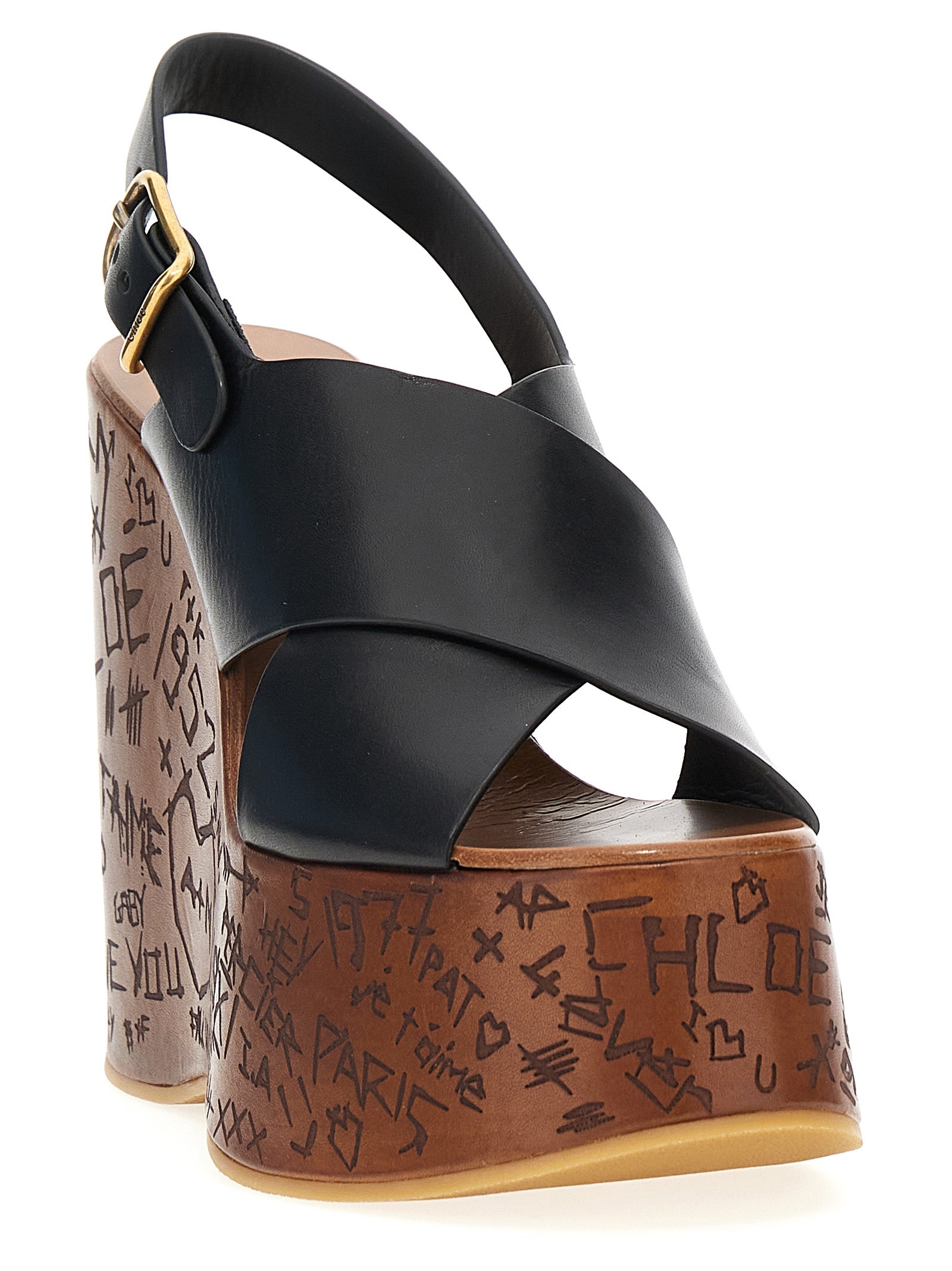 Chloé Black Calfskin Wedge Sandals Curated Luxury Accessories by Orvyn
