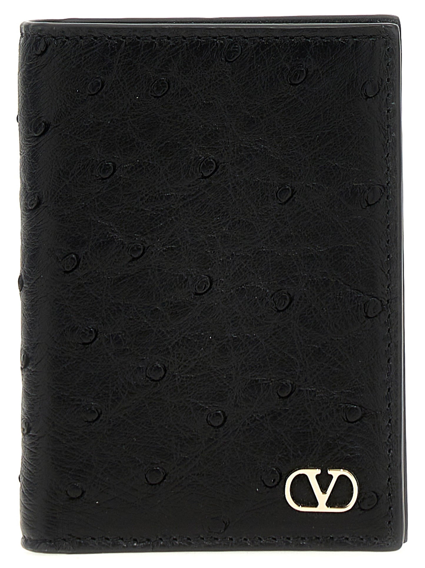 Valentino Garavani Black Ostrich Skin Cardholder Curated Luxury Accessories by Orvyn