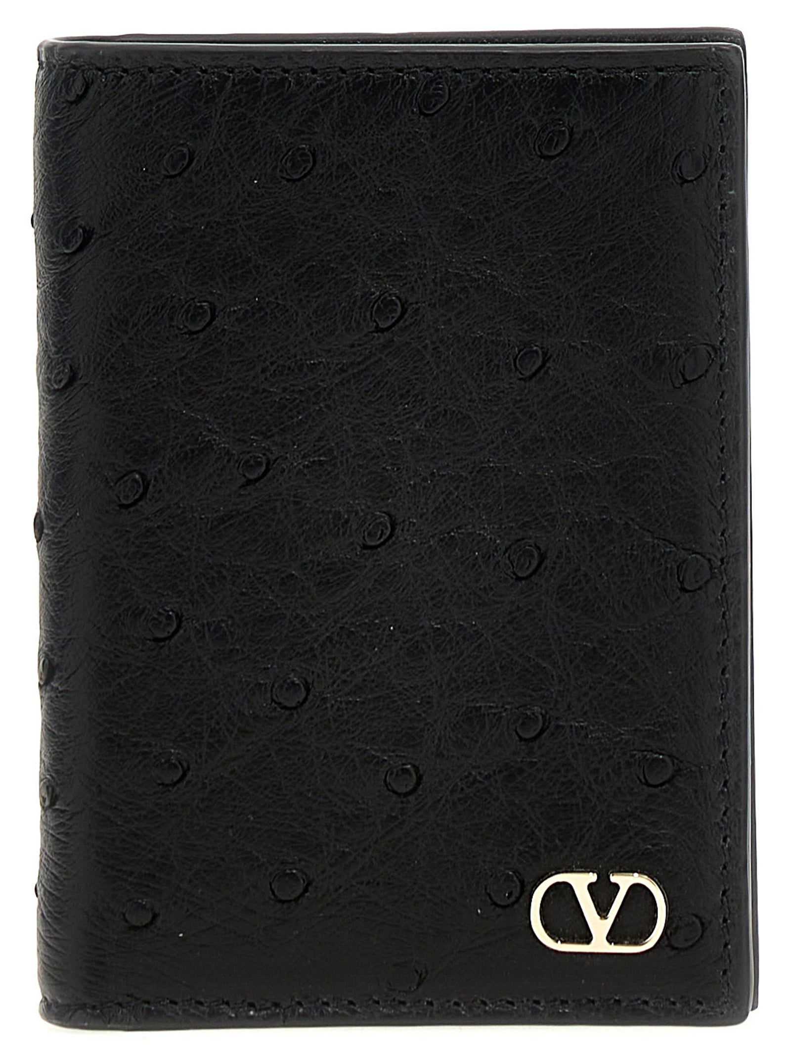 Valentino Garavani Black Ostrich Skin Cardholder Curated Luxury Accessories by Orvyn