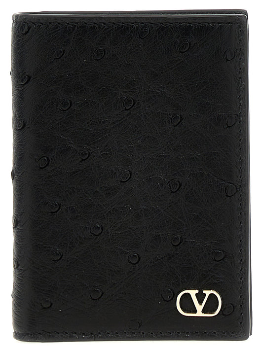 Valentino Garavani Black Ostrich Skin Cardholder Curated Luxury Accessories by Orvyn