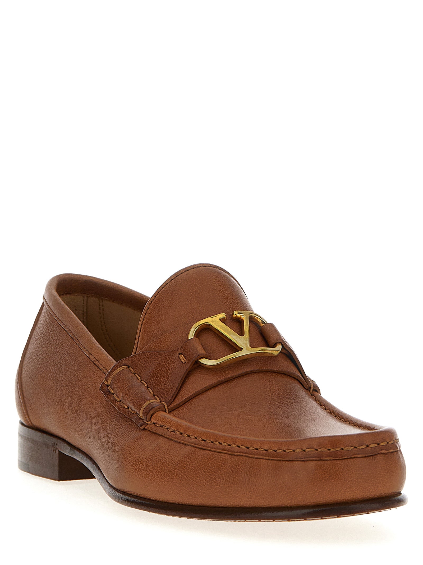 Valentino Garavani Brown Leather Slip-On Loafers Curated Luxury Accessories by Orvyn