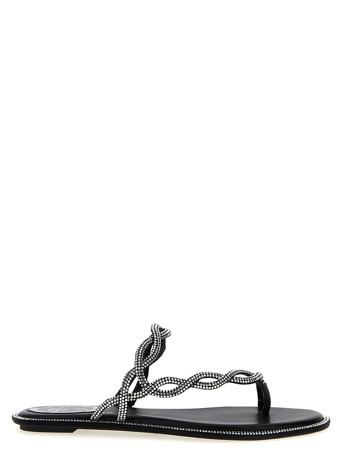 RENE CAOVILLA Black Satin Slides Curated Luxury Accessories by Orvyn