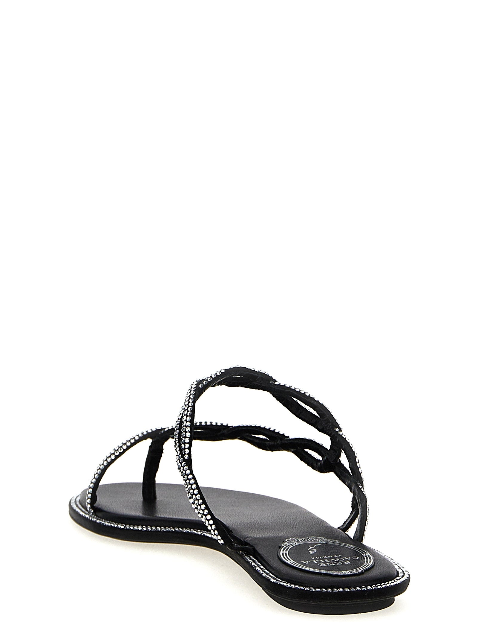 RENE CAOVILLA Black Satin Slides Curated Luxury Accessories by Orvyn