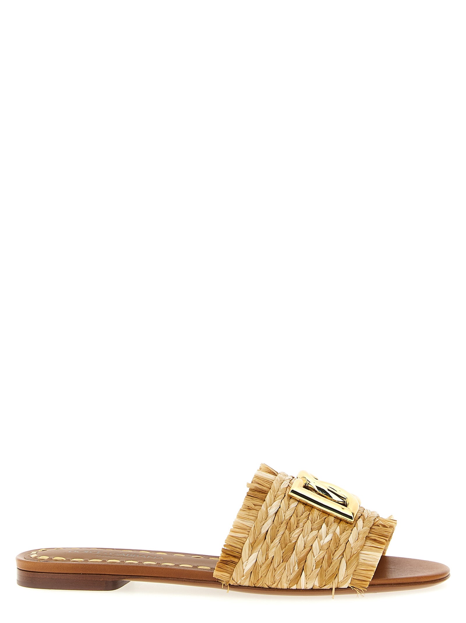 Dolce & Gabbana Brown Raffia Slides Curated Luxury Accessories by Orvyn