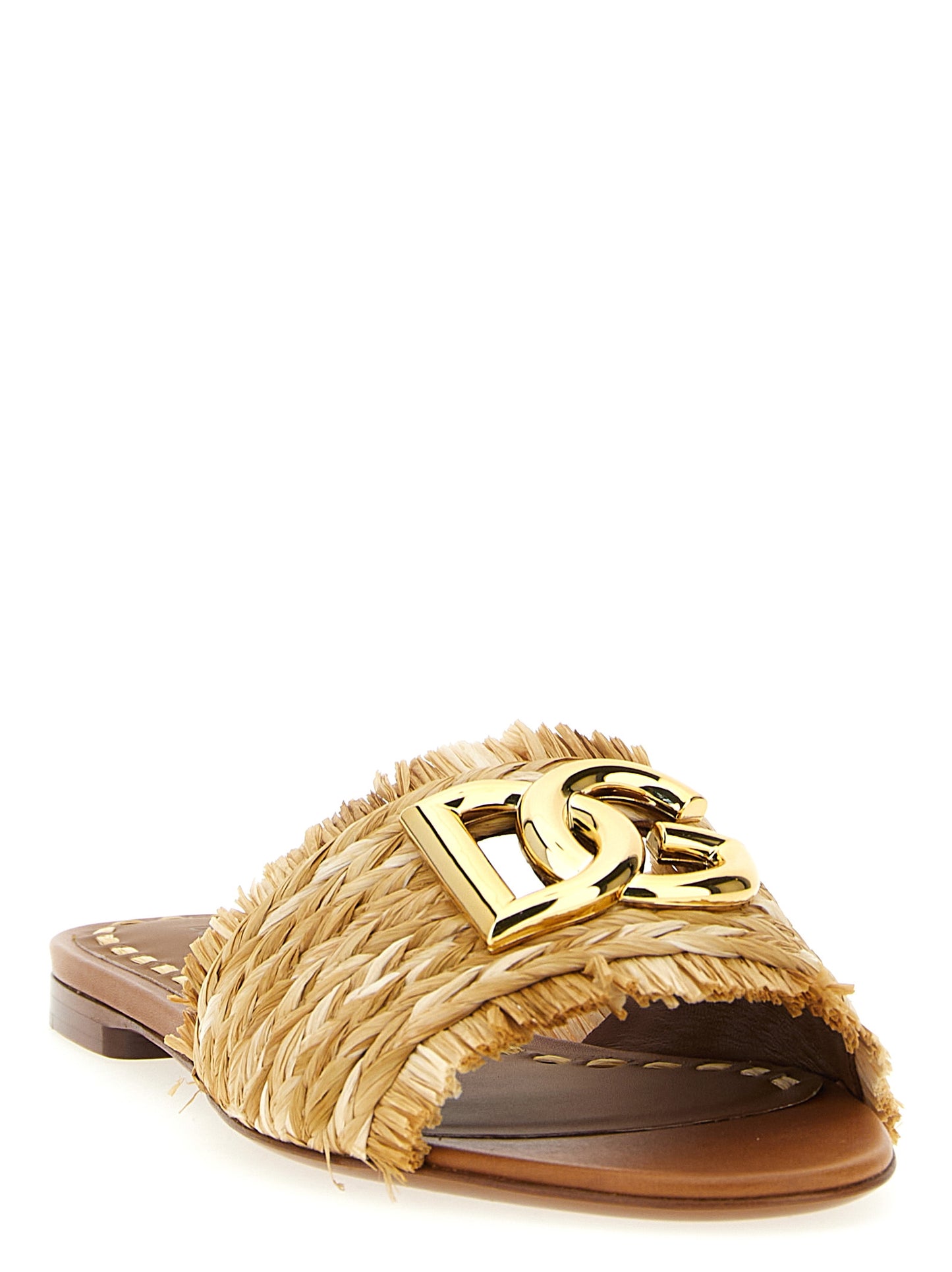 Dolce & Gabbana Brown Raffia Slides Curated Luxury Accessories by Orvyn