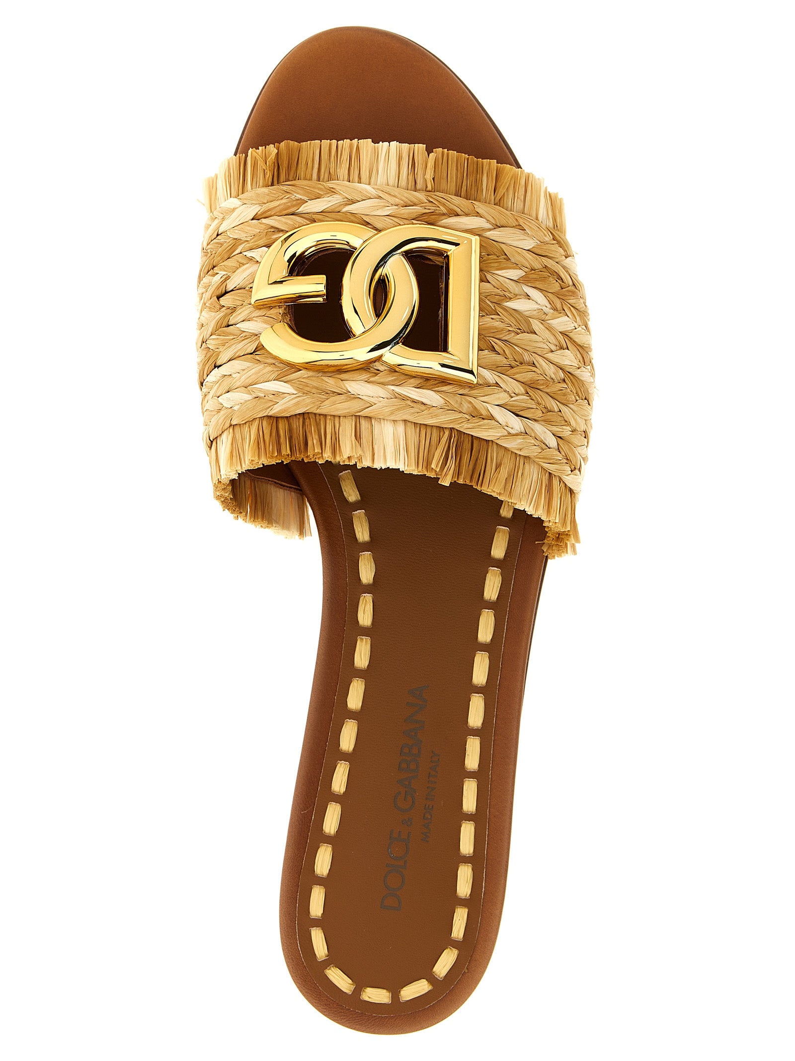 Dolce & Gabbana Brown Raffia Slides Curated Luxury Accessories by Orvyn