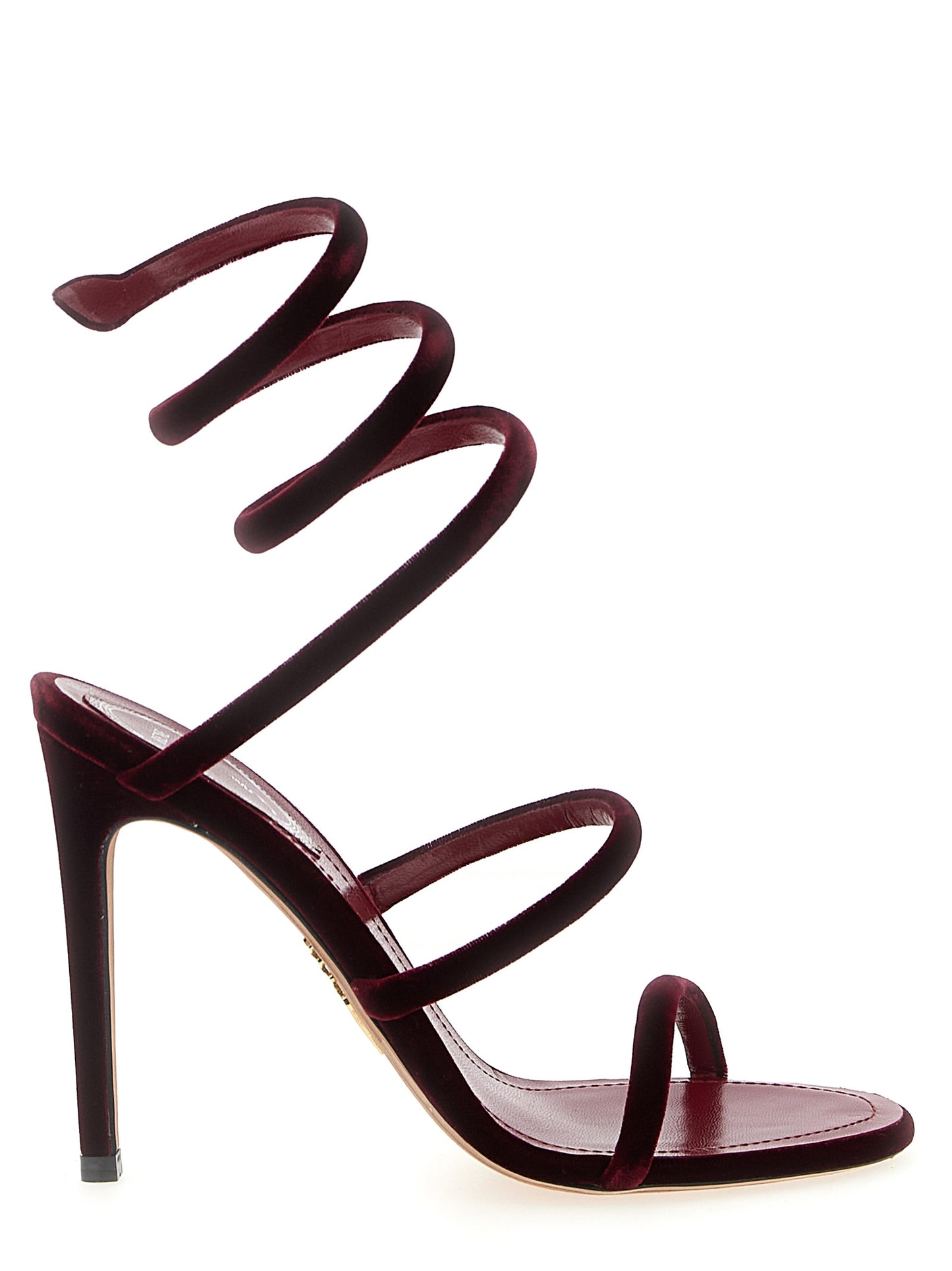 RENE CAOVILLA Bordeaux Textile Stiletto Heel Sandals Curated Luxury Accessories by Orvyn