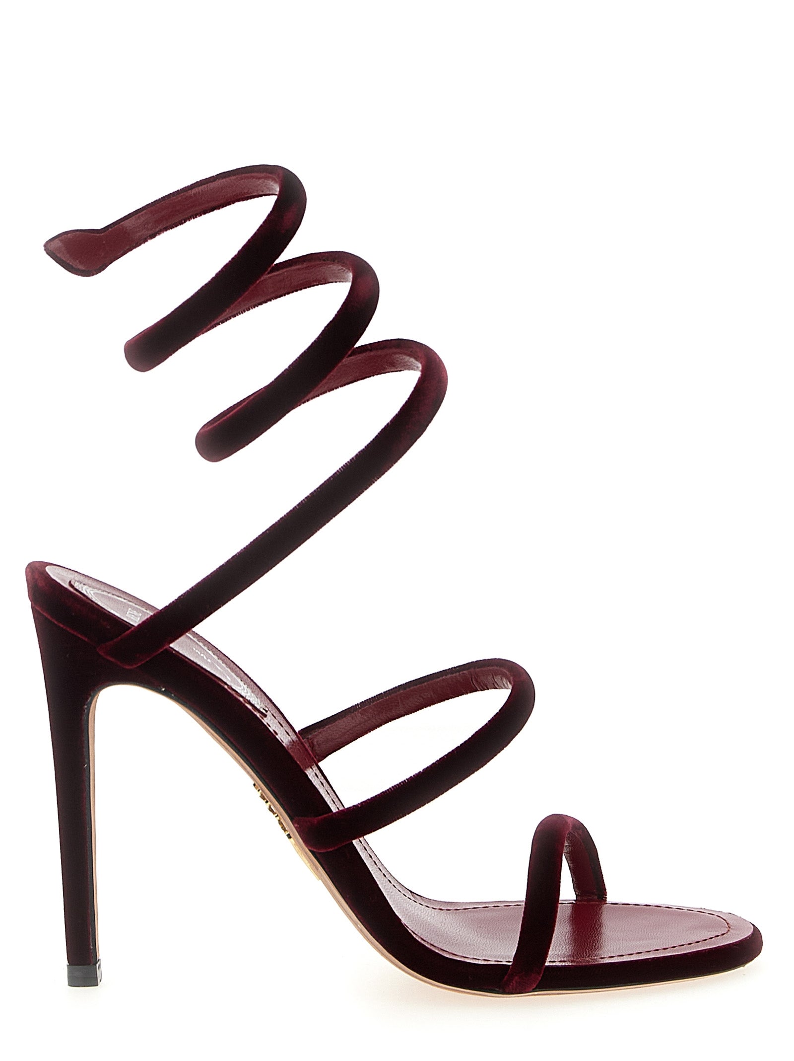 RENE CAOVILLA Bordeaux Textile Stiletto Heel Sandals Curated Luxury Accessories by Orvyn