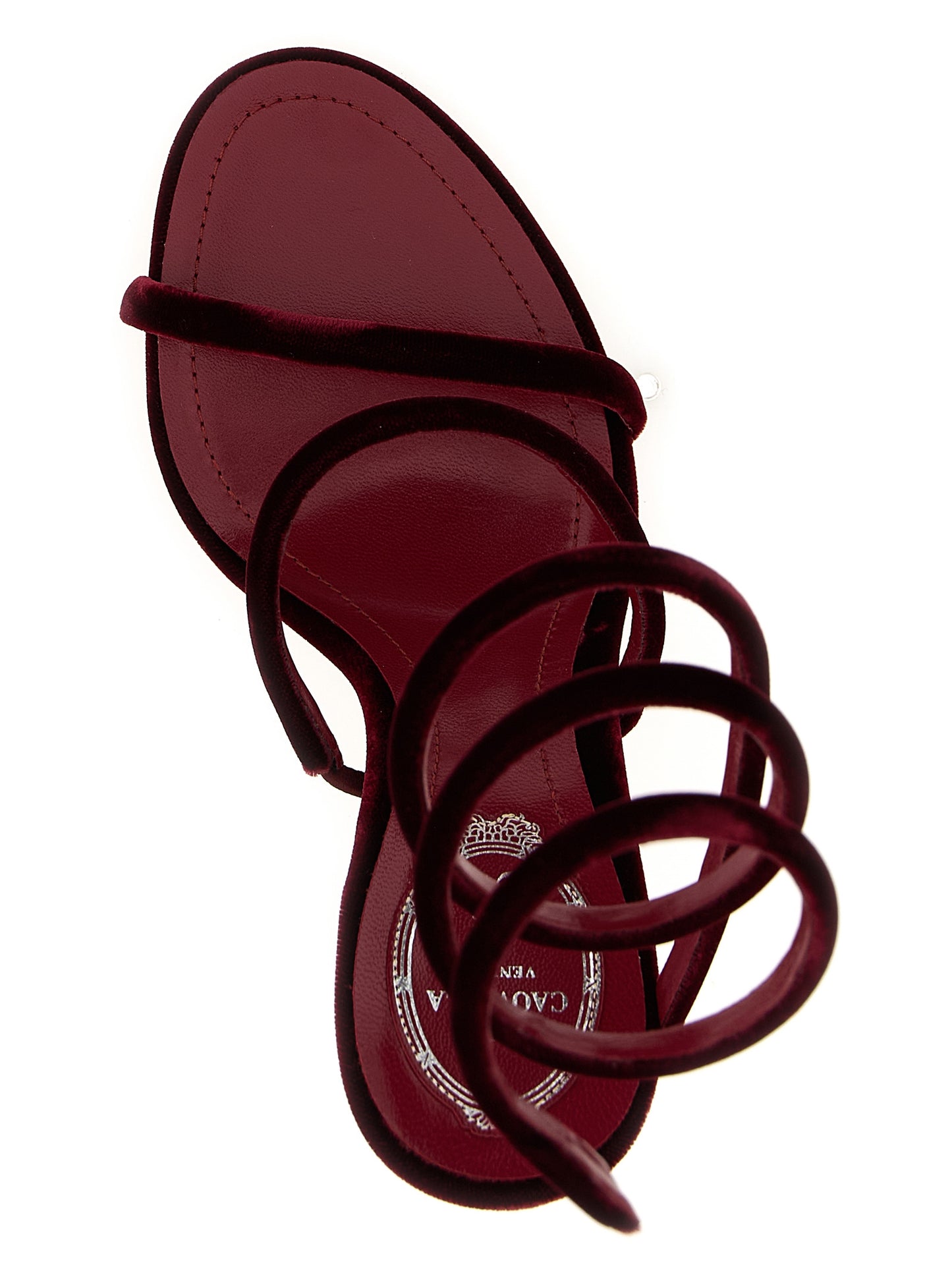 RENE CAOVILLA Bordeaux Textile Stiletto Heel Sandals Curated Luxury Accessories by Orvyn