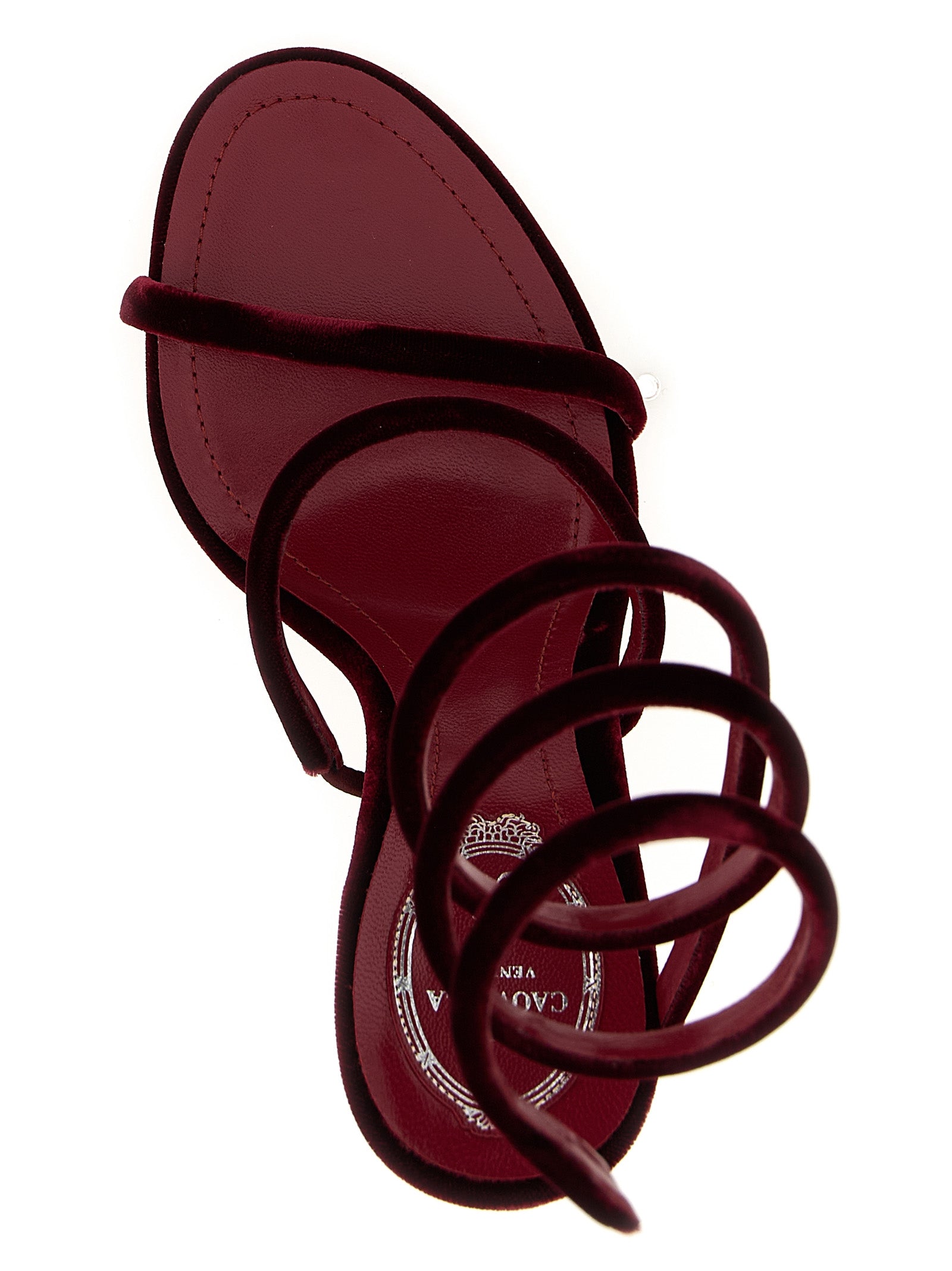 RENE CAOVILLA Bordeaux Textile Stiletto Heel Sandals Curated Luxury Accessories by Orvyn