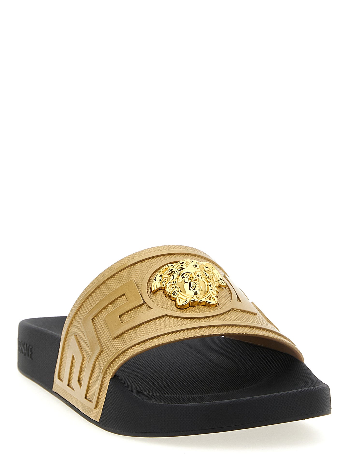 Versace Gold Glass Slides Curated Luxury Accessories by Orvyn