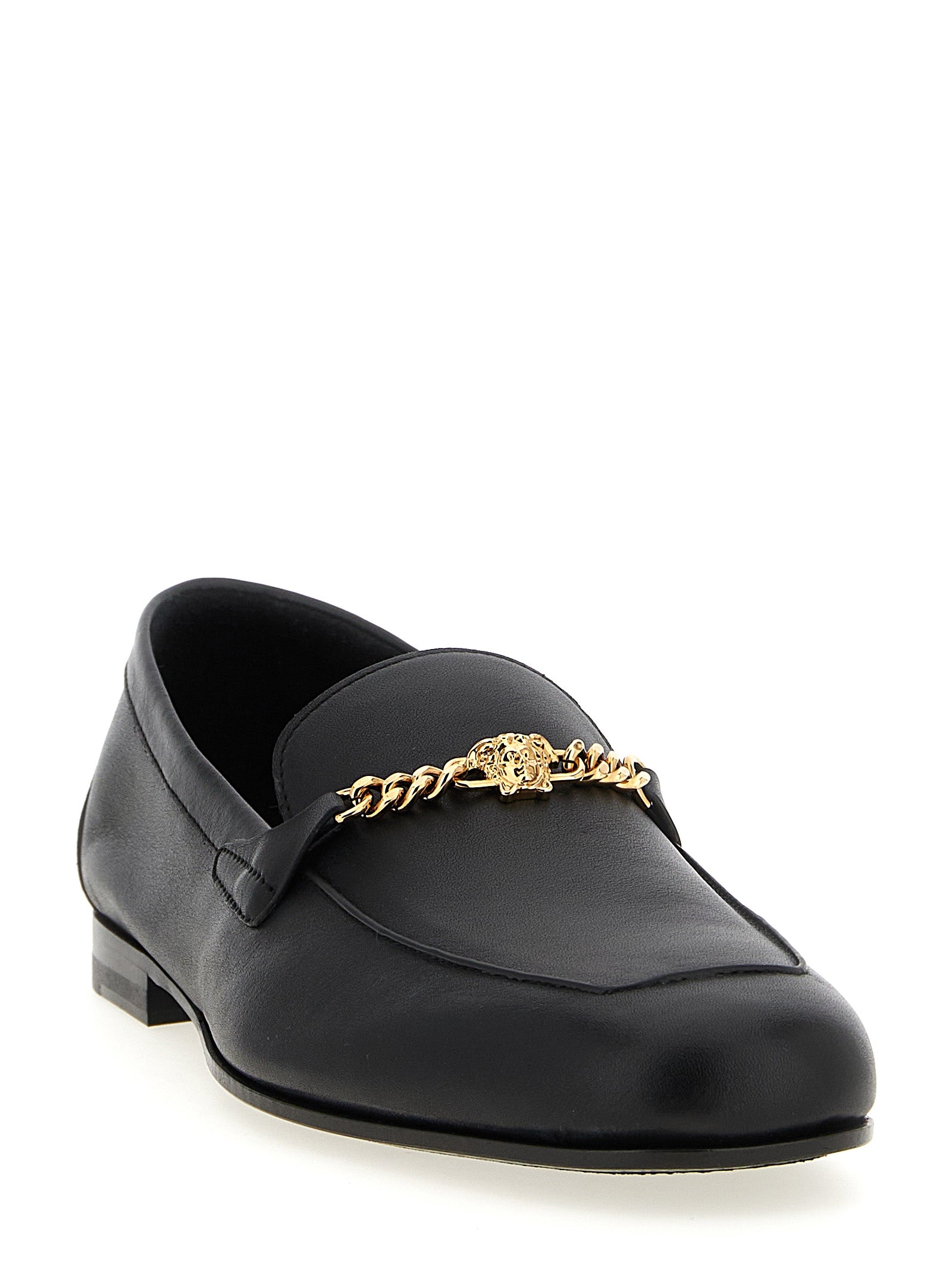 Versace Black Calfskin Slip-On Loafers Curated Luxury Accessories by Orvyn