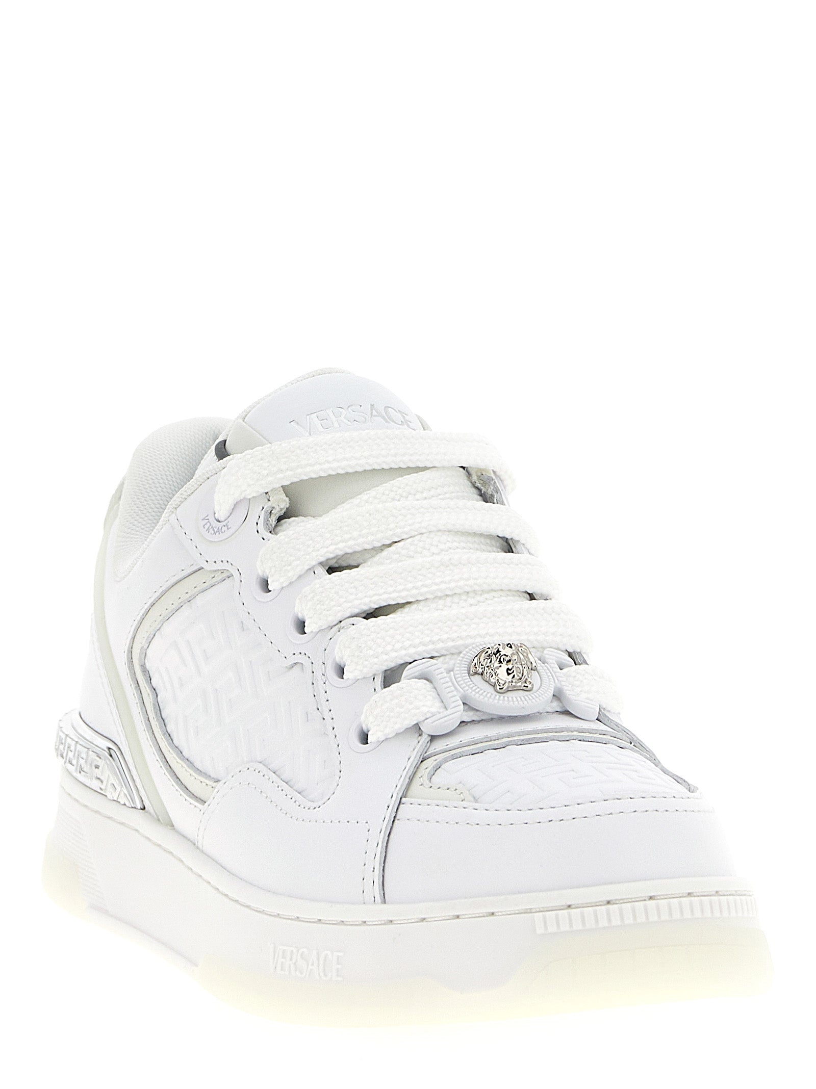 Versace White Calfskin Low Top Sneakers Curated Luxury Accessories by Orvyn