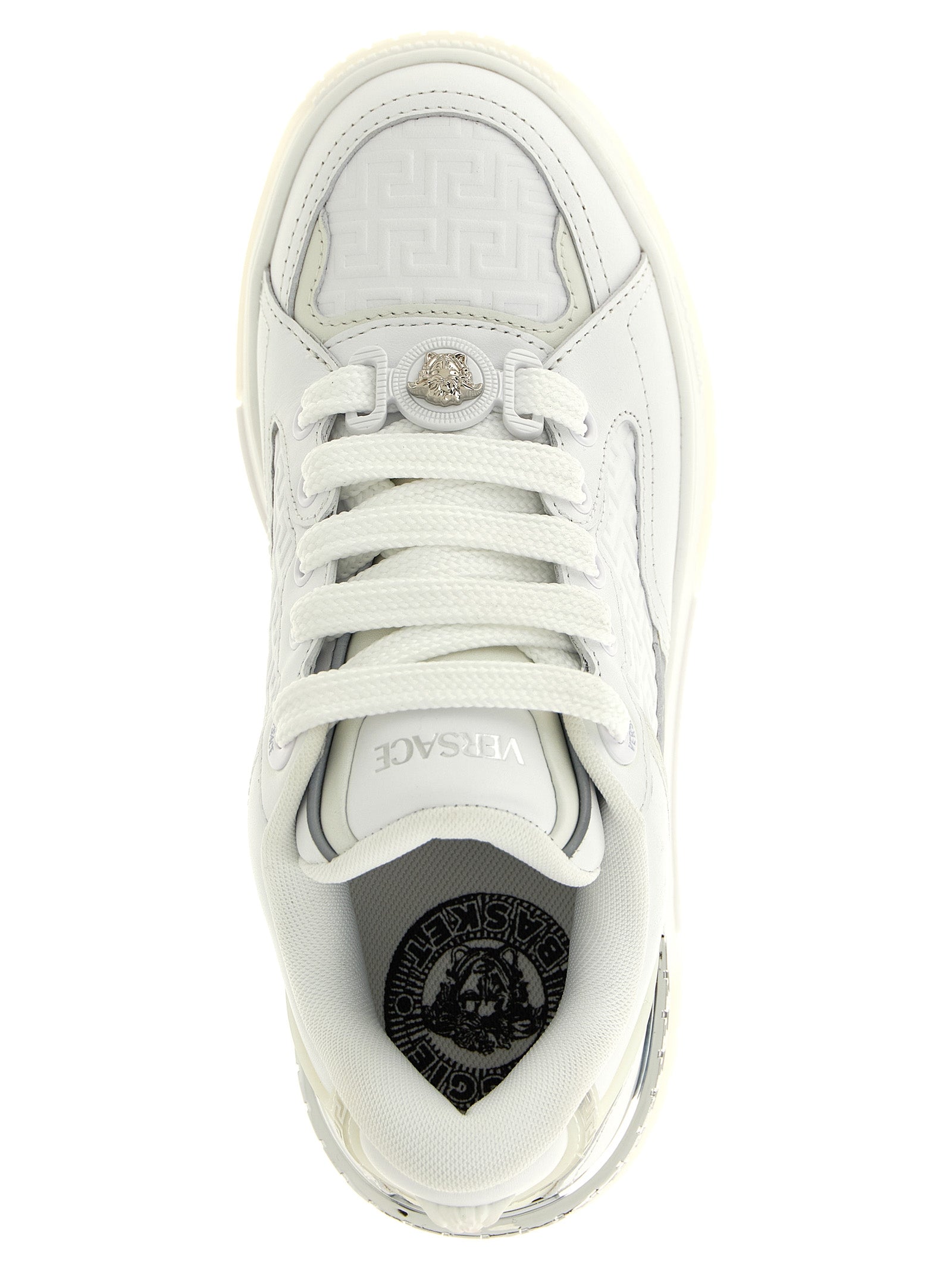 Versace White Calfskin Low Top Sneakers Curated Luxury Accessories by Orvyn